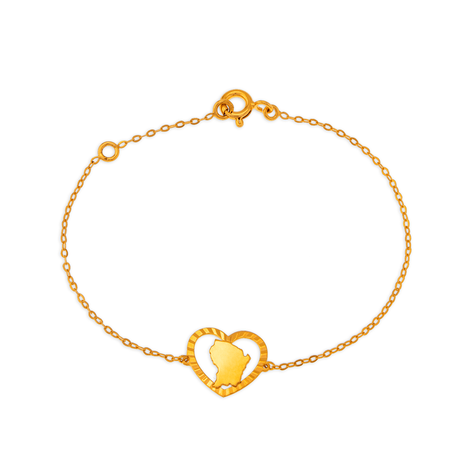 Bracelet Or 750 Coeur Diamanté Guyane 17+2Cm