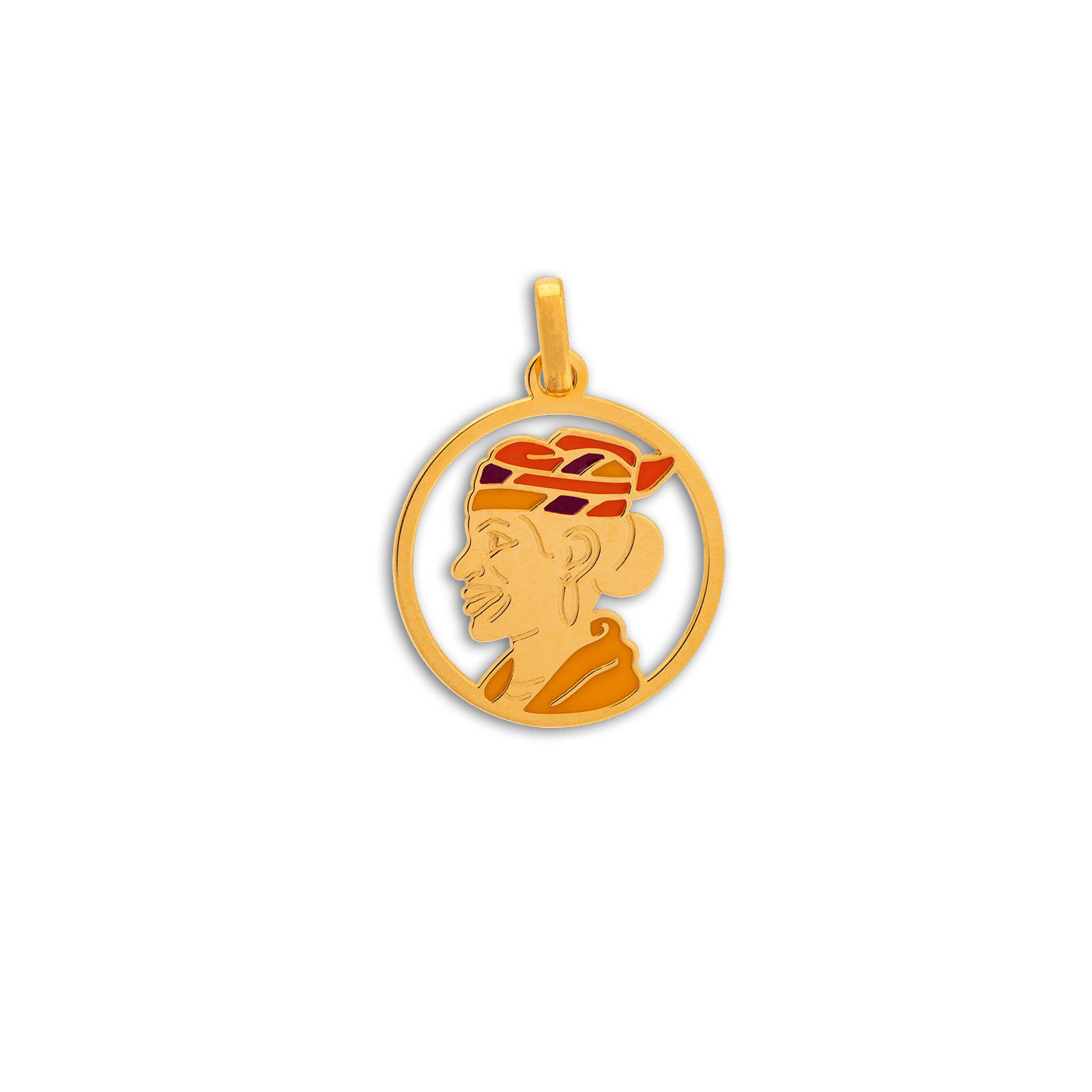 Pendentif Or 750 Entourage Tête De Cayennaise Email De Couleurs