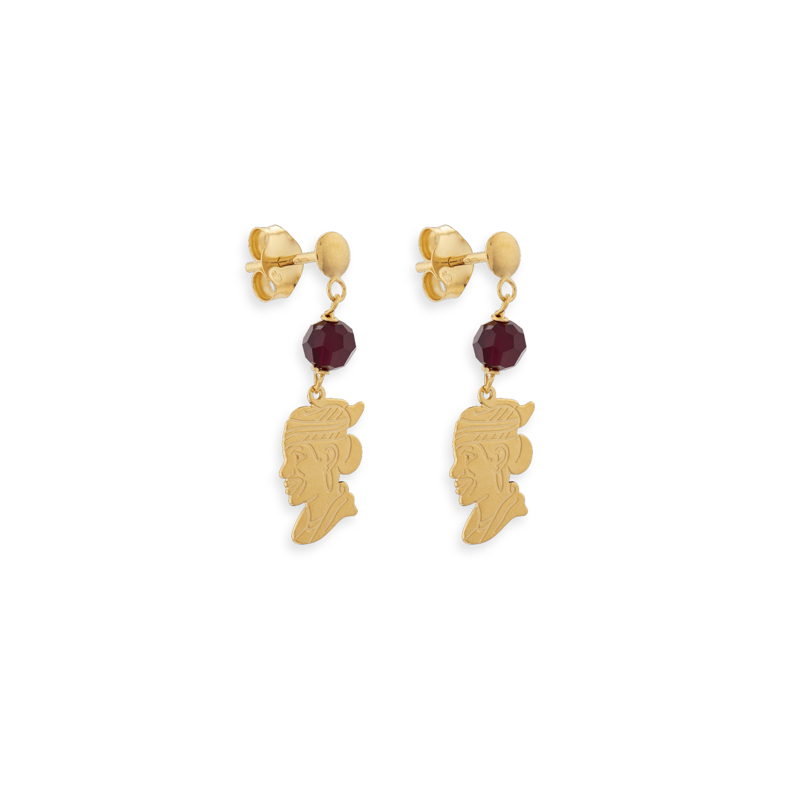 Boucles D'Oreilles Or 750  pendant Avec Boules Grenats