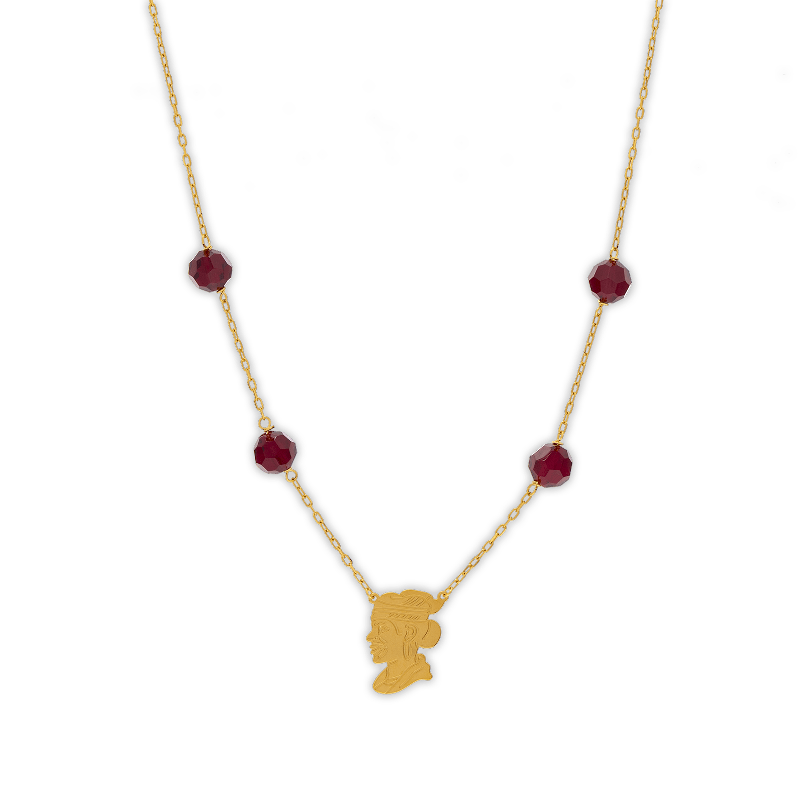 Collier Or 750 Tête De Cayennaise Et Boules Grenats 45Cm