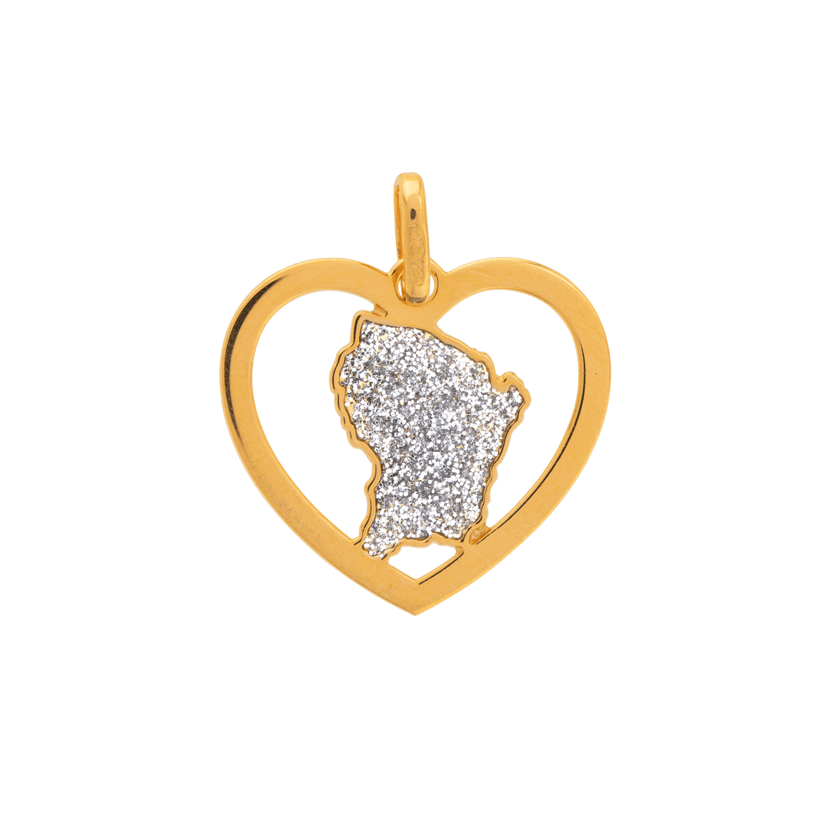 Pendentif Or 750 Coeur Carte Guyane Email Pailleté
