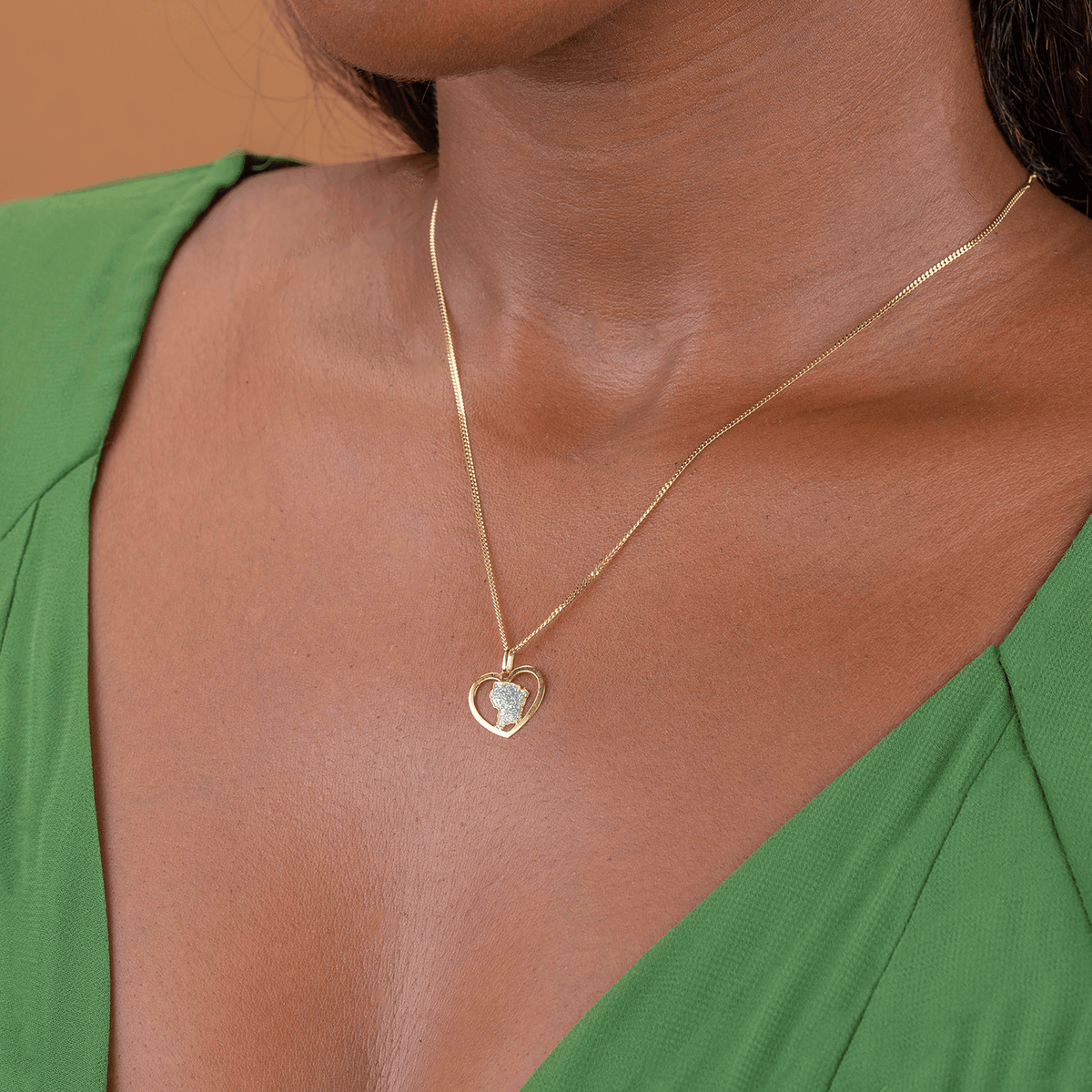 Pendentif Or 750 Coeur Carte Guyane Email Pailleté