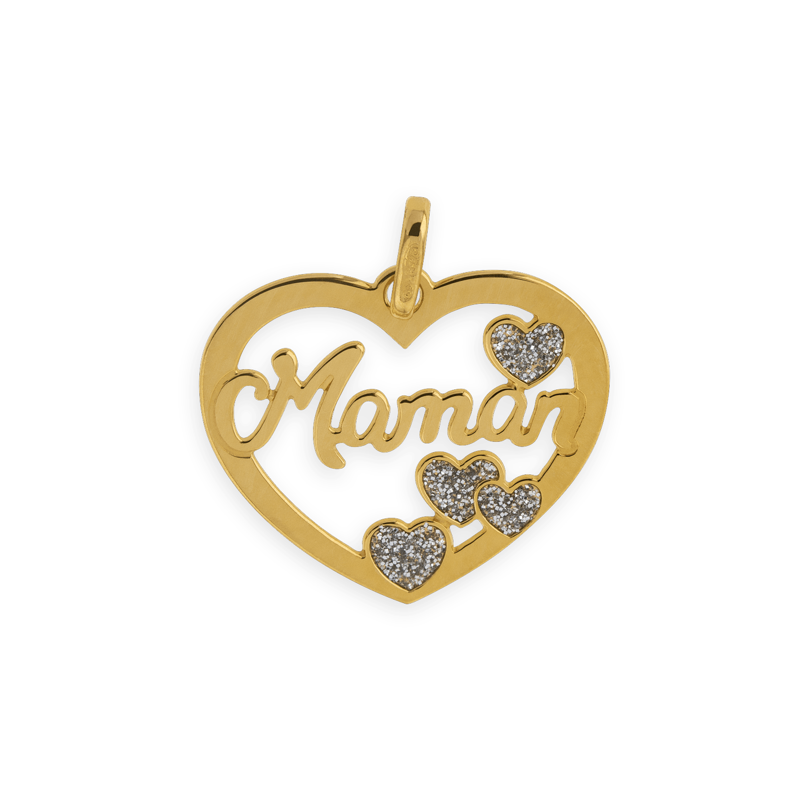 Pendentif Or 375 Coeur Maman Pailleté 16*17mm Avec Bélière