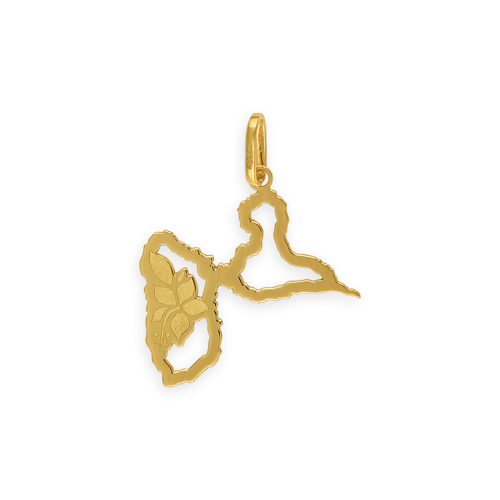 Pendentif Or375 Carte Guadeloupe Hibiscus avec bélière