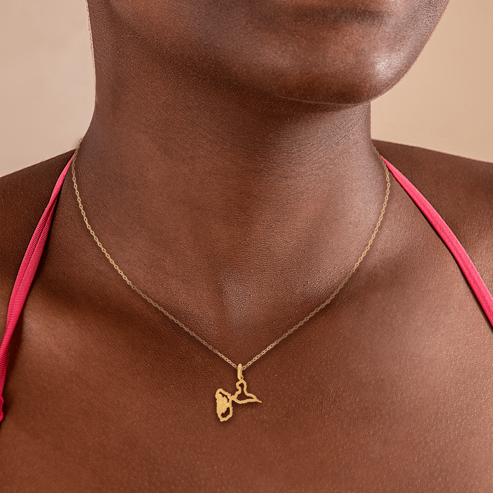 Pendentif Or375 Carte Guadeloupe Hibiscus avec bélière