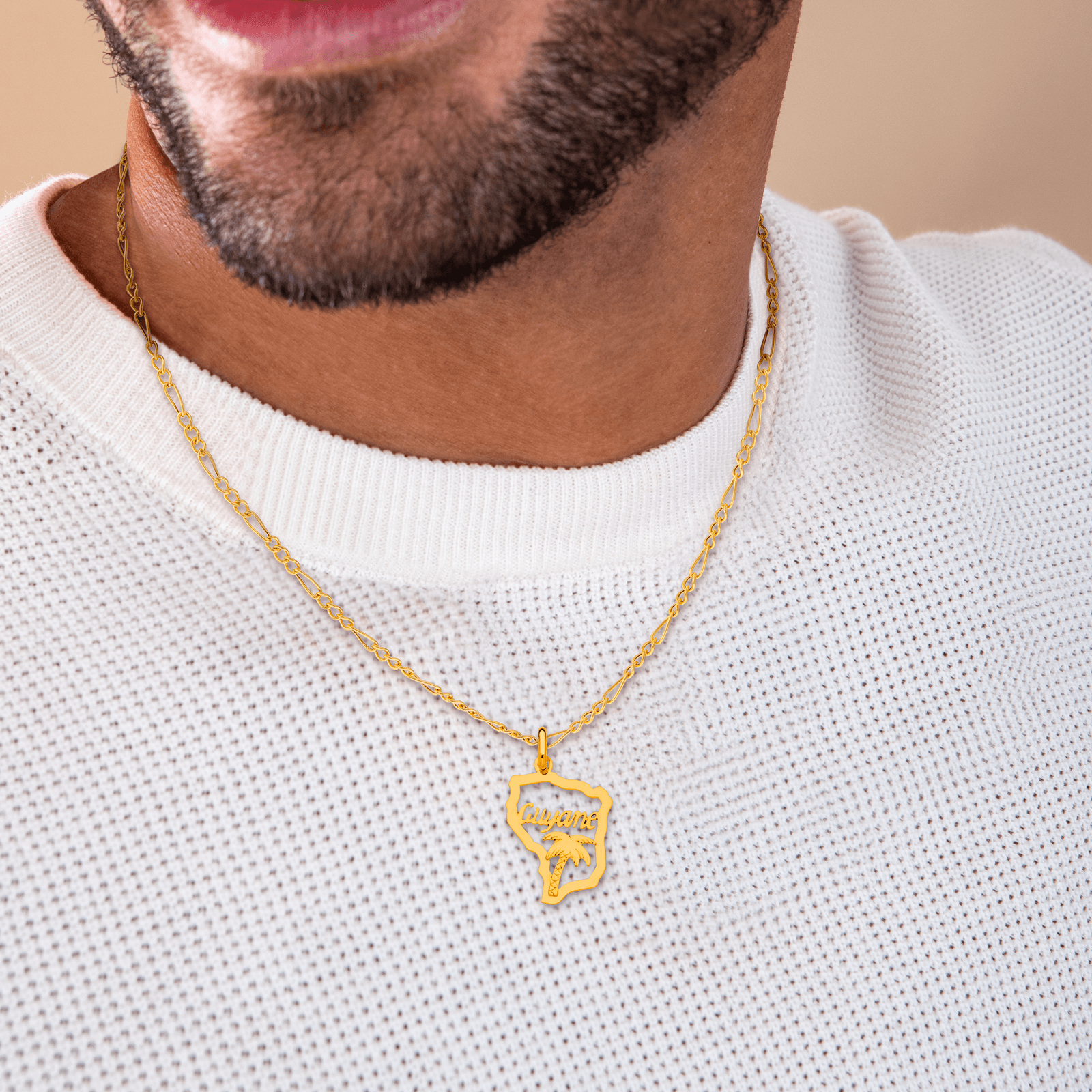 Pendentif Or750 Carte Guyane Palmier avec bélière