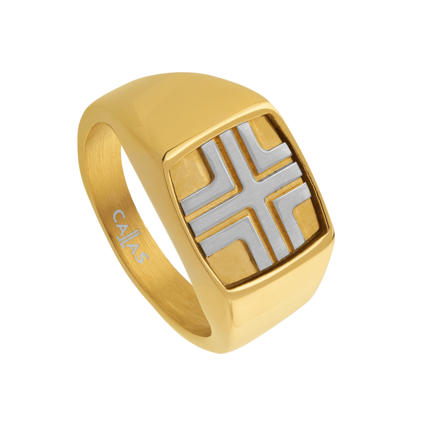 chevaliere callas acier et motif Bicolore