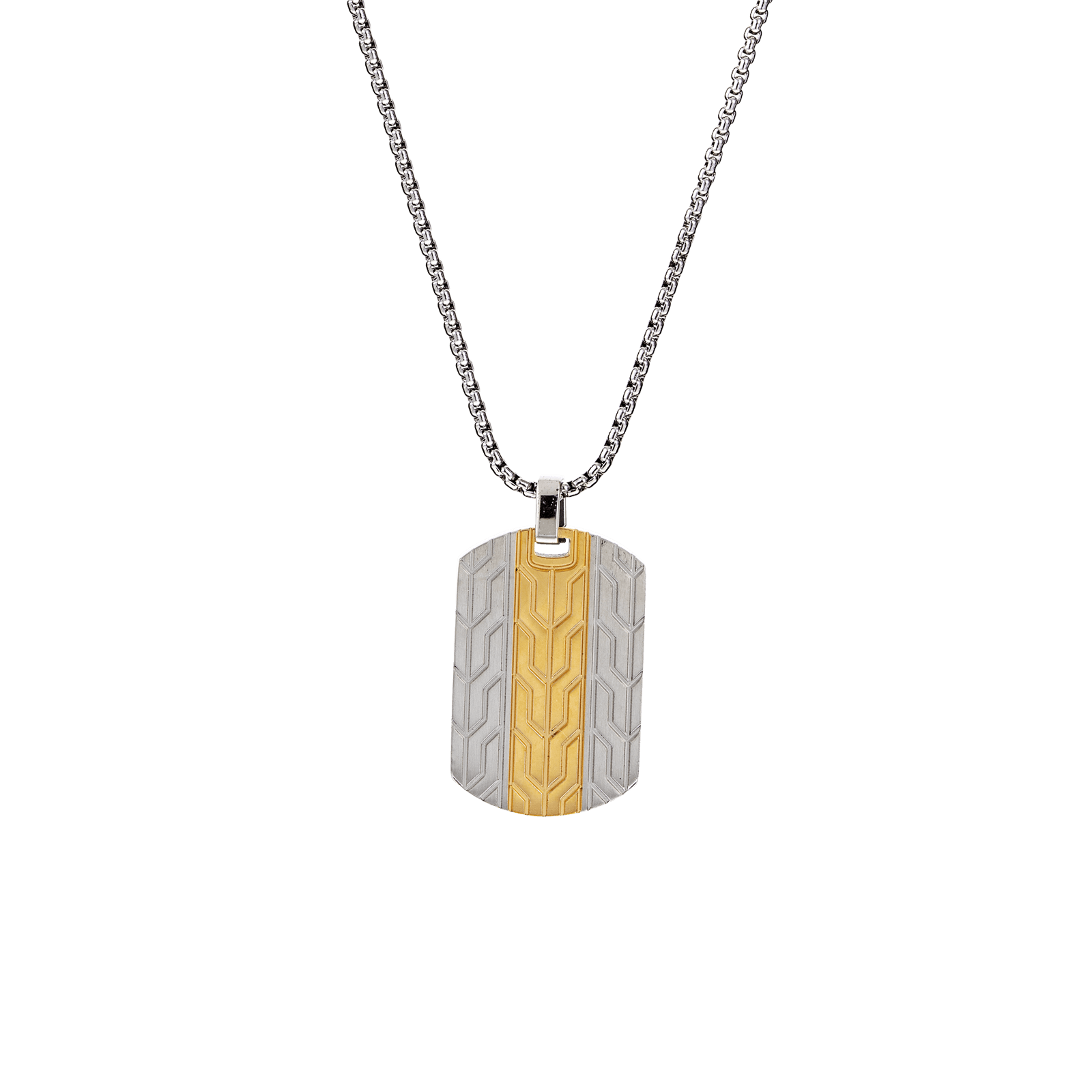 Collier Callas en acier bicolore avec plaque, 55 cm avec rallonge de 5 cm