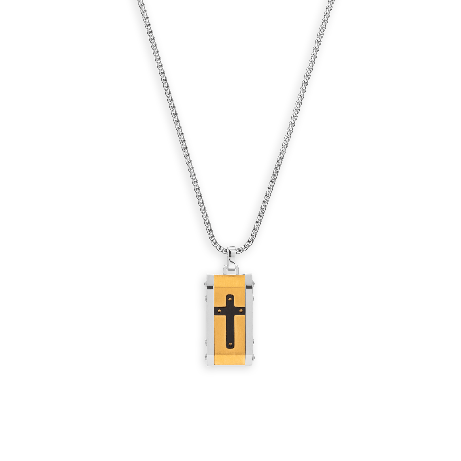 Collier croix acier tricolore