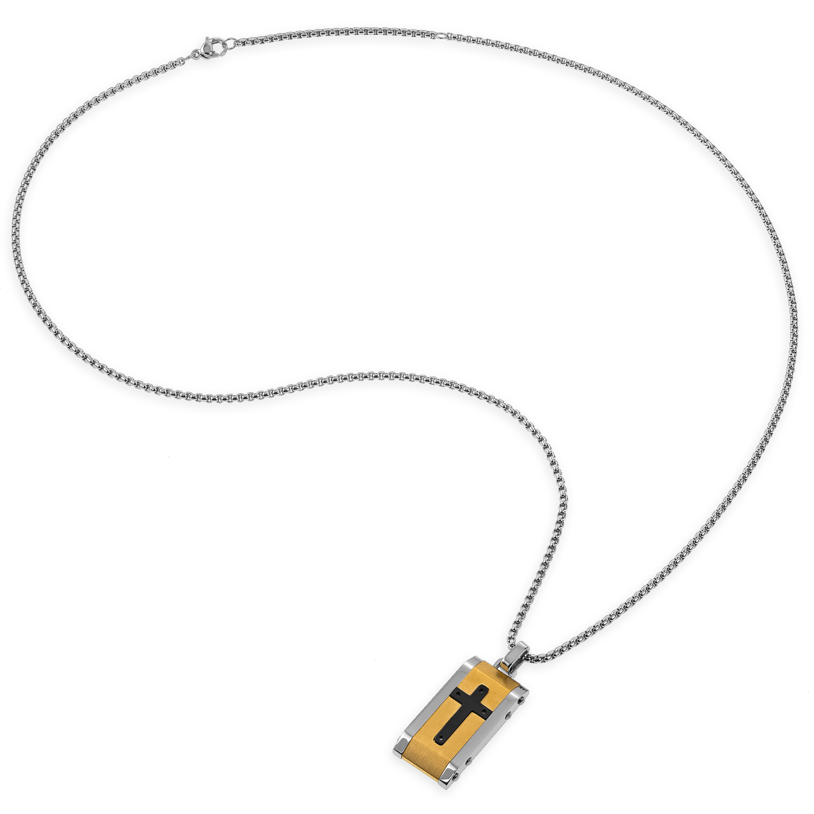 Collier croix acier tricolore