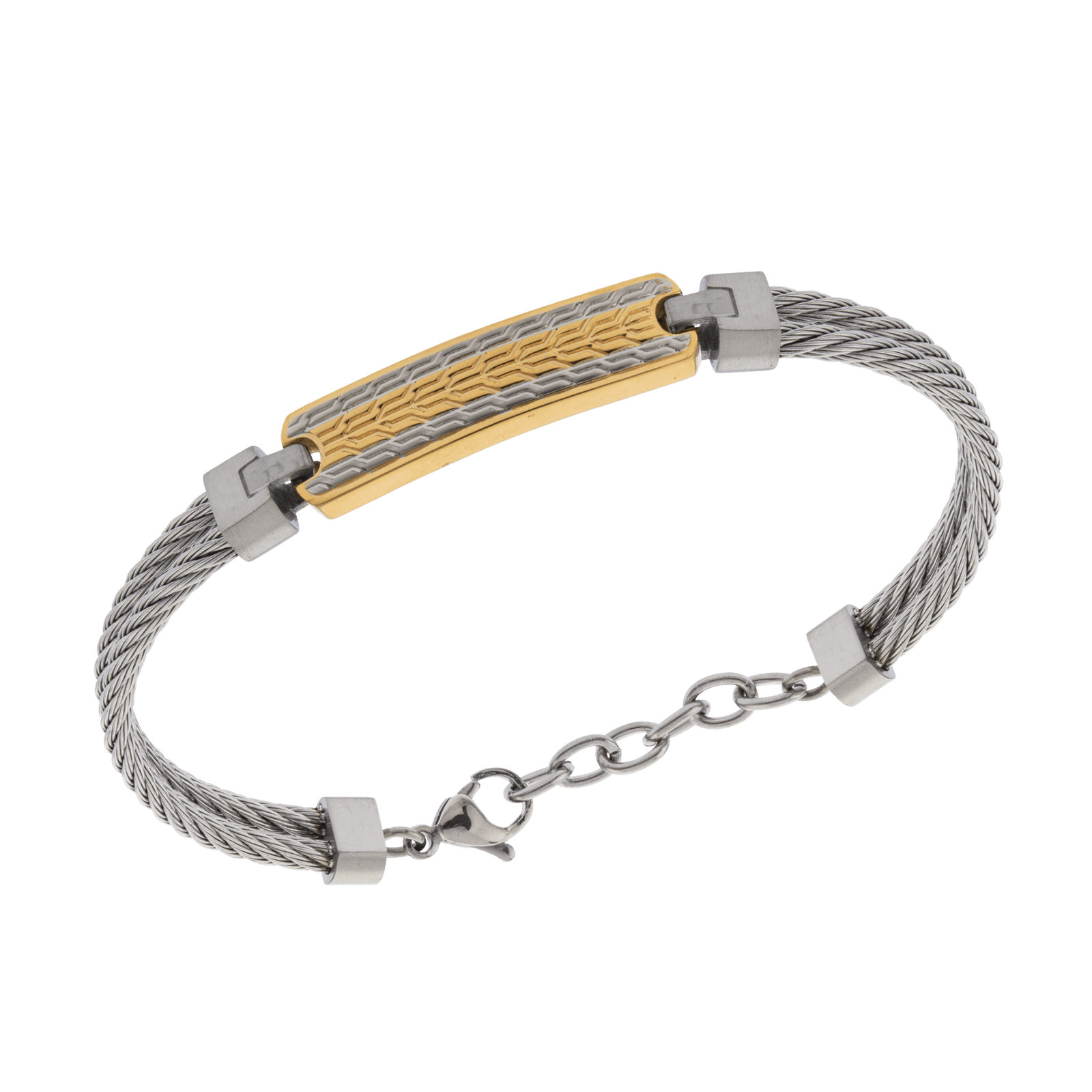 bracelet callas câble acier plaqué acier et doré 19 plus 3 mm