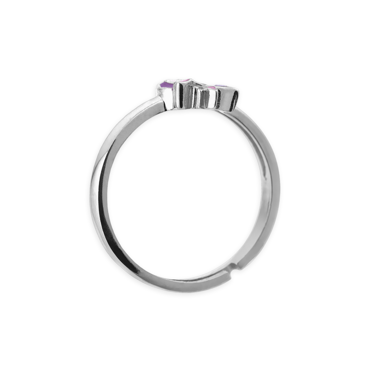 Bague Ajustable Argent925 Licorne Email Rose Violet Blanc