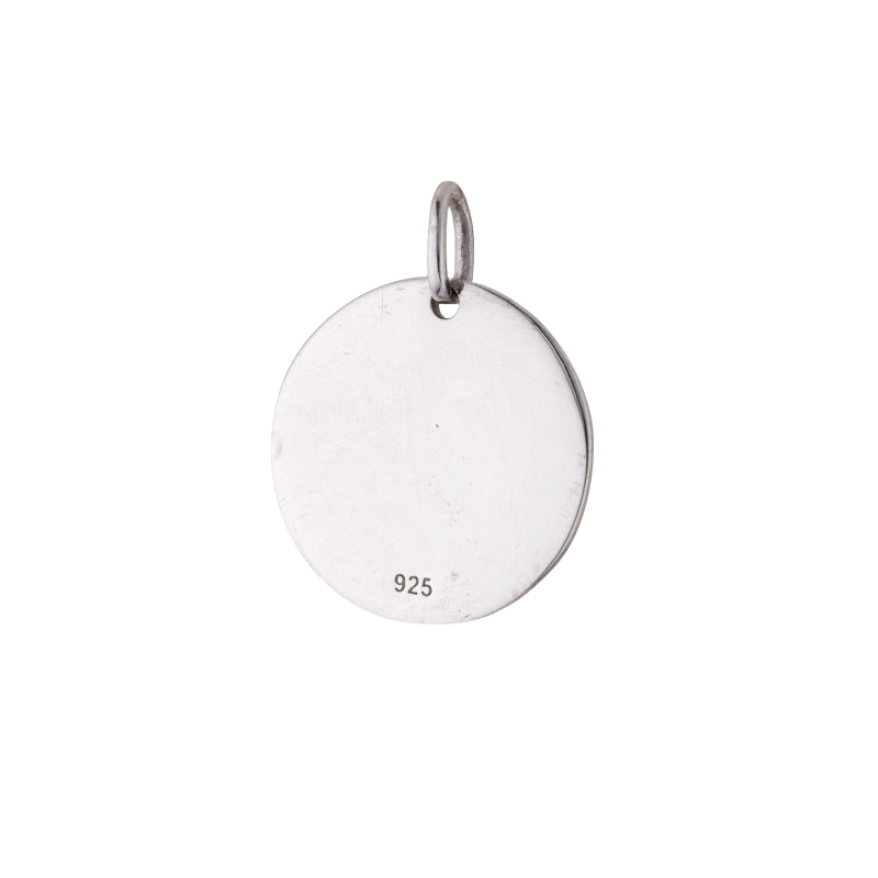 pendentif argent rond licorne gravée bleue