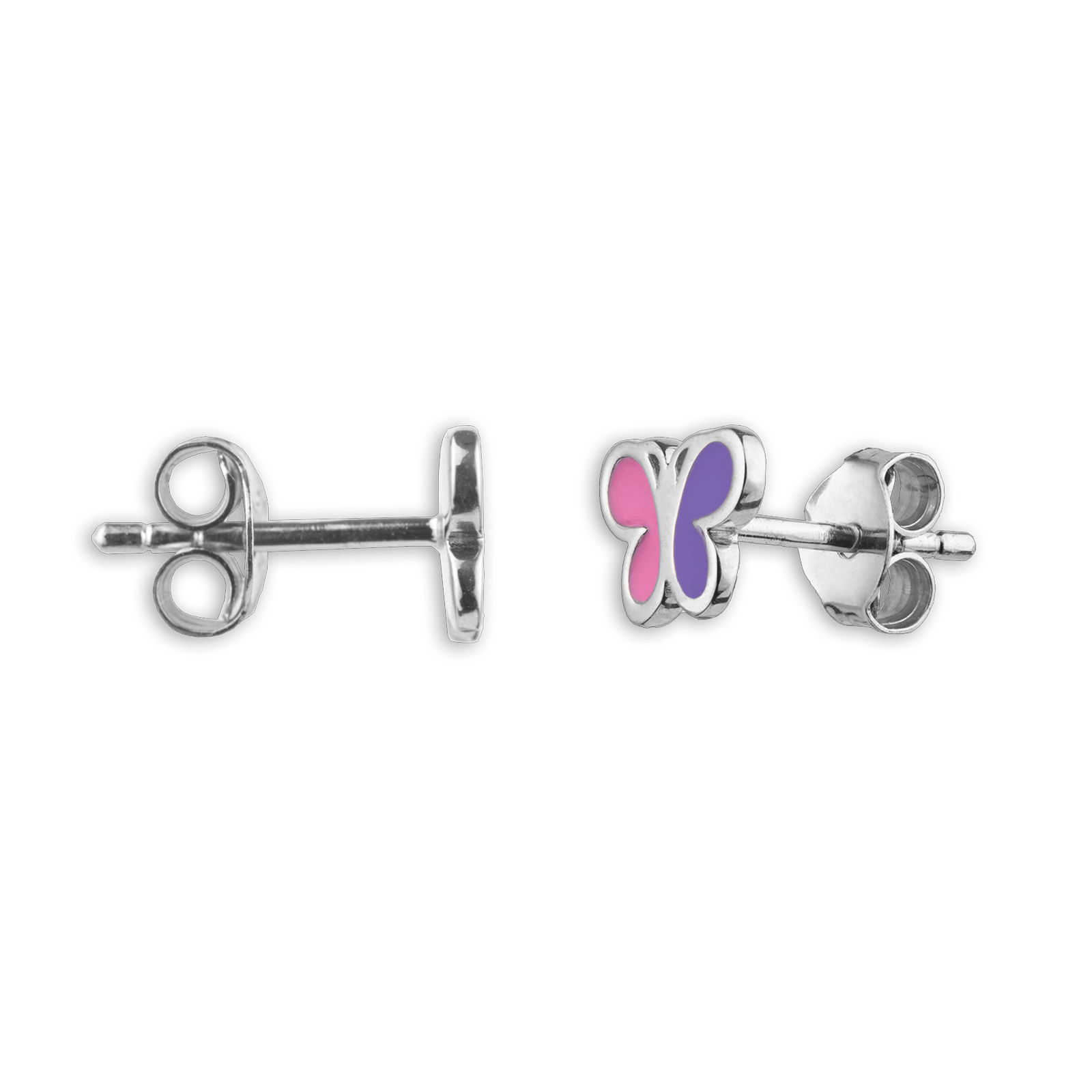 Boucles D'oreilles Papillon Argent925 8.5*6.5mm Email Rose Violet