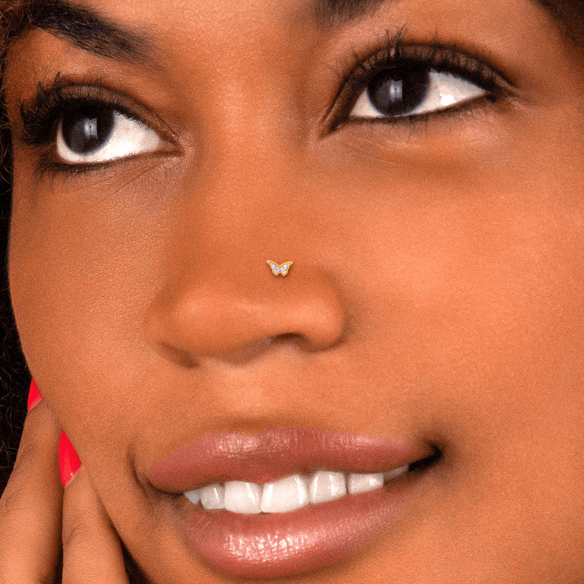 Piercing Nez Or 375 8mm Tige Courbée Papillon Pailleté 5.8*3.5mm