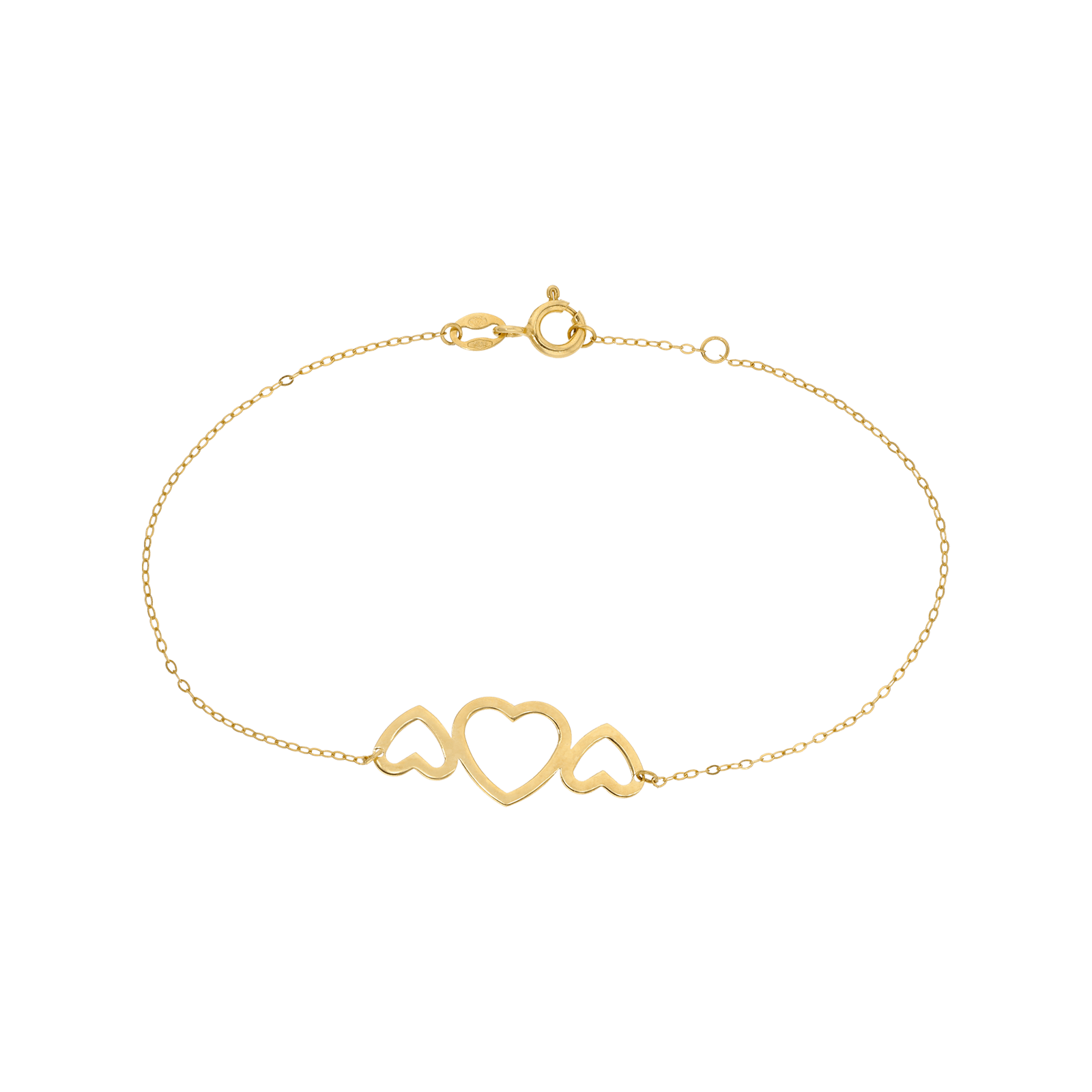 Bracelet Forçat trois coeurs ajourés 18+1 centimètres