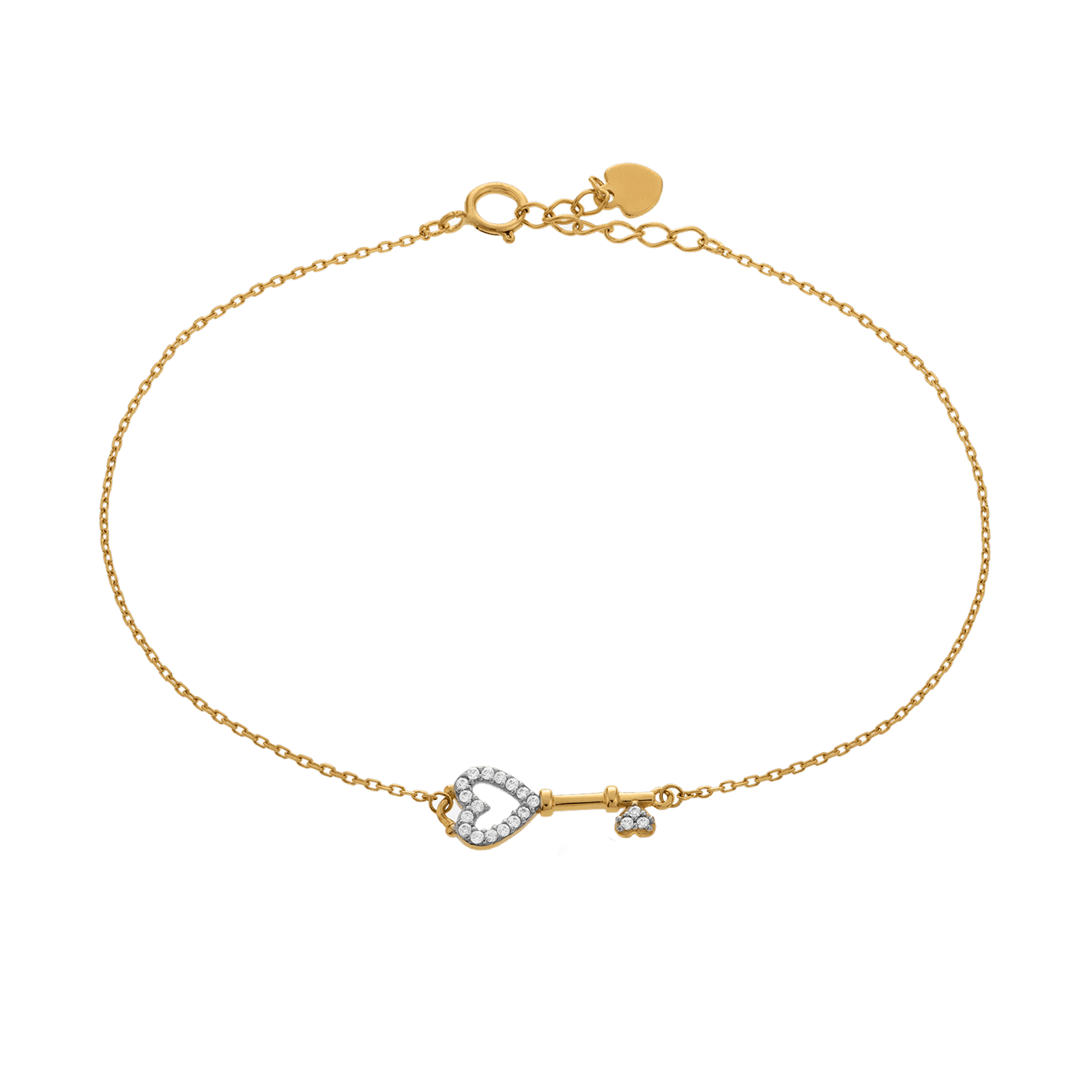 Bracelet clé plus coeur Oxyde de Zirconium 17 plus 2 centimètres