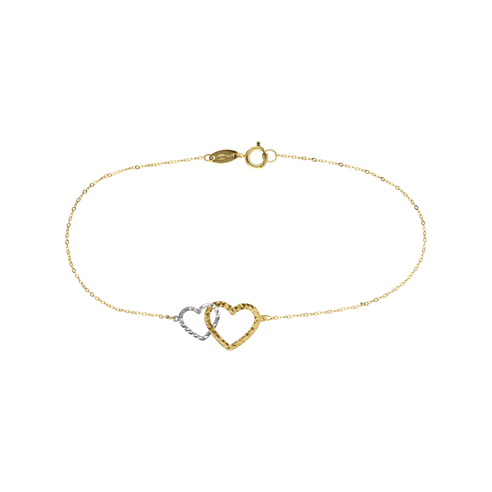 Bracelet double coeur Bicolore ciselé 19 centimètres