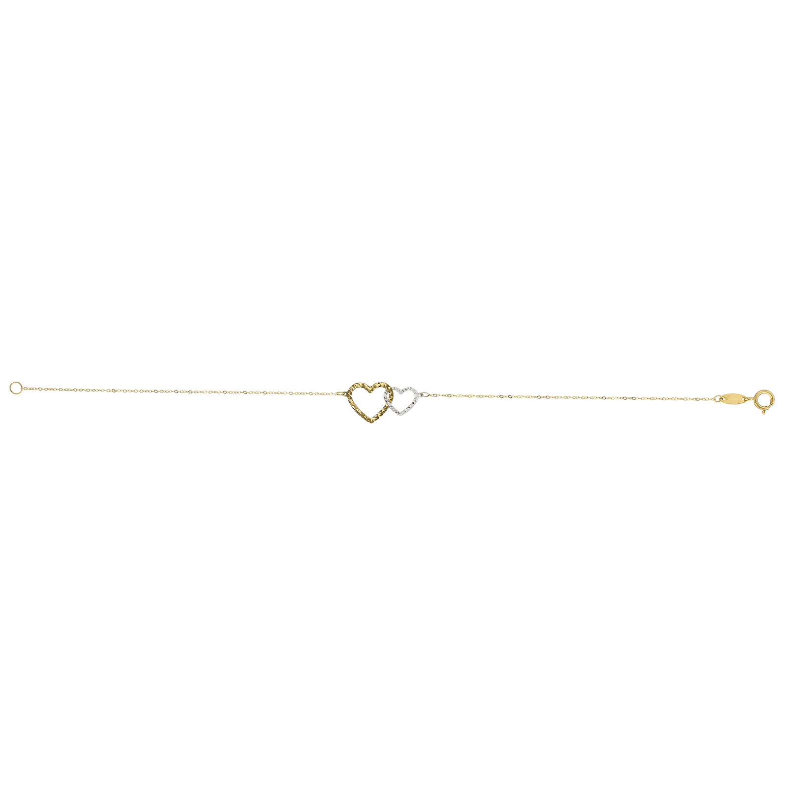 Bracelet double coeur Bicolore ciselé 19 centimètres