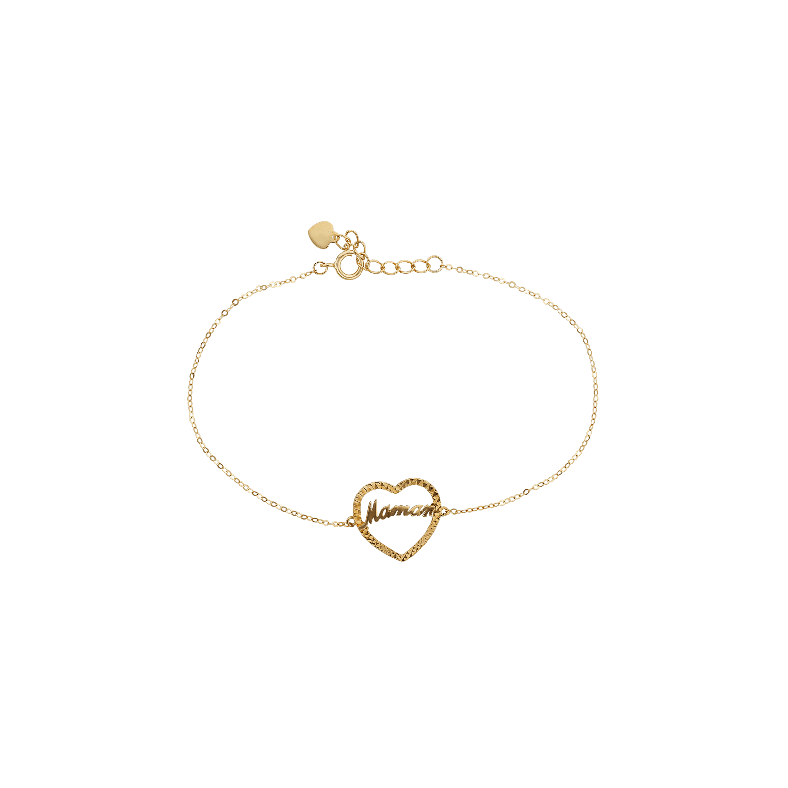 Bracelet coeur ajouré strié message maman 17 plus 2 centimètres
