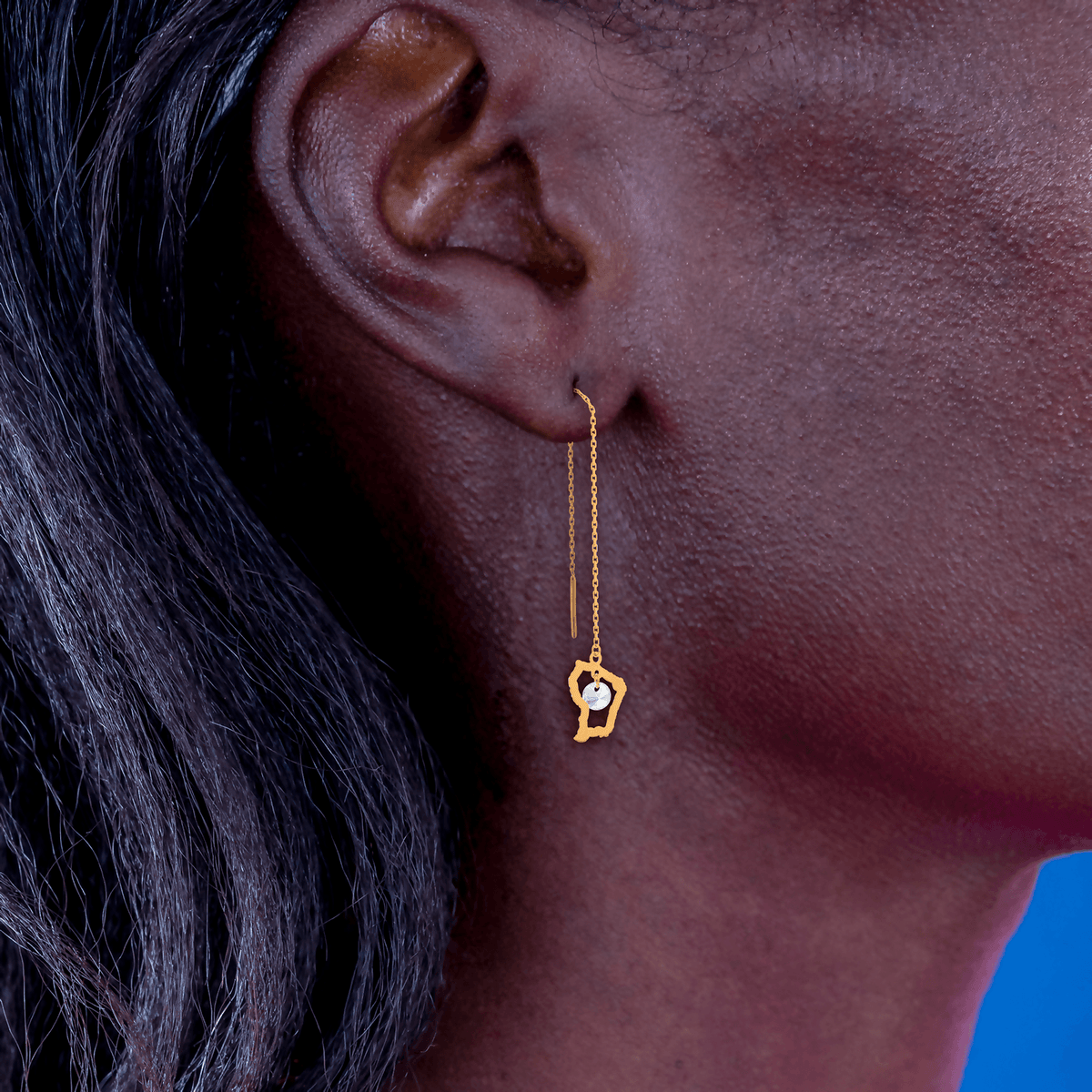Boucles D'oreilles Or 750 Guyannaise 100m Carte Guyane 9*10mm Zirconium 4mm