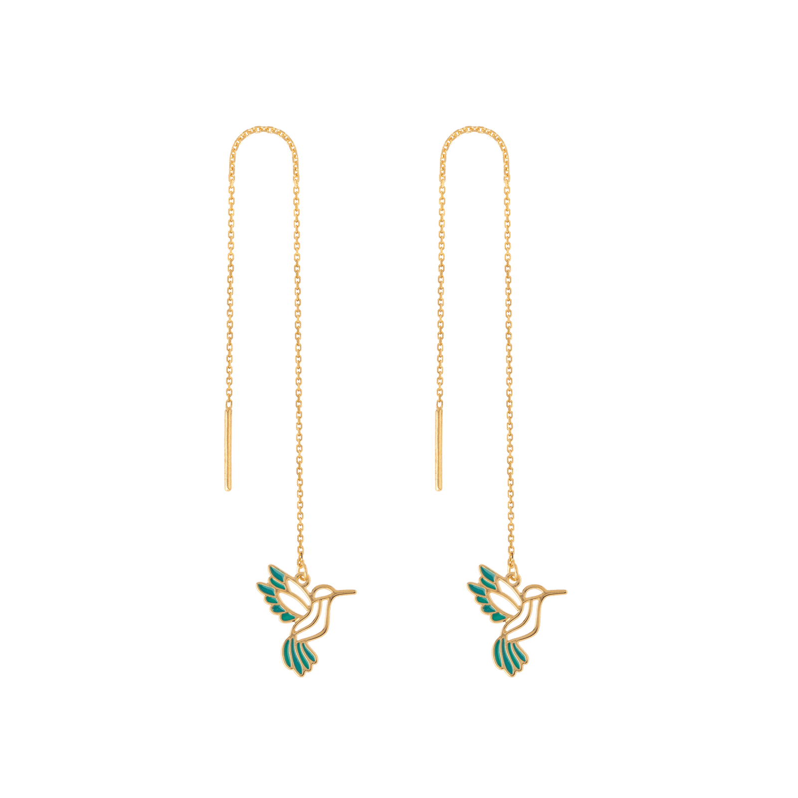 Boucles D'oreilles Or375 Colibri Email Vert