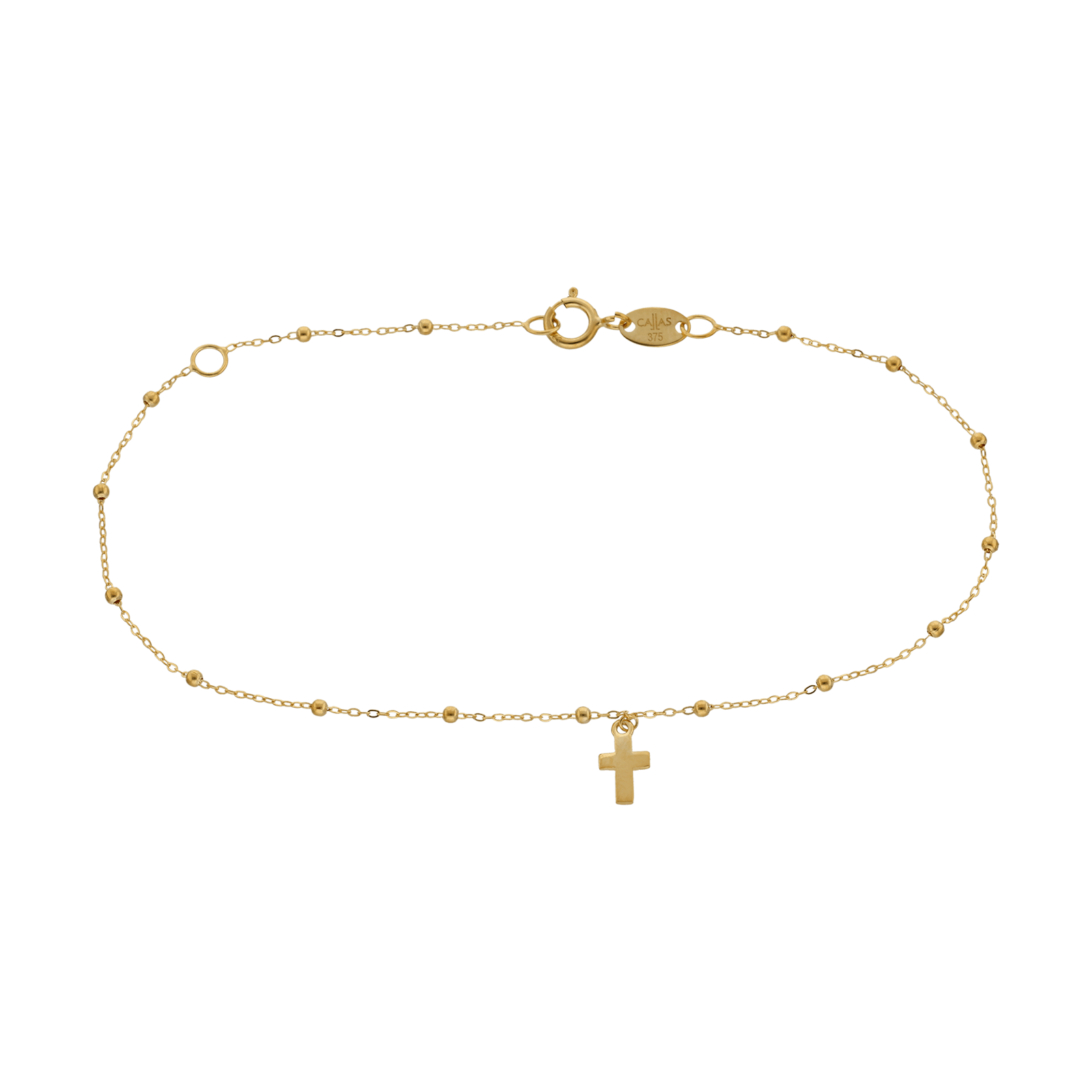 Bracelet Callas boules lisses et croix pendante 17 plus 3 centimètres