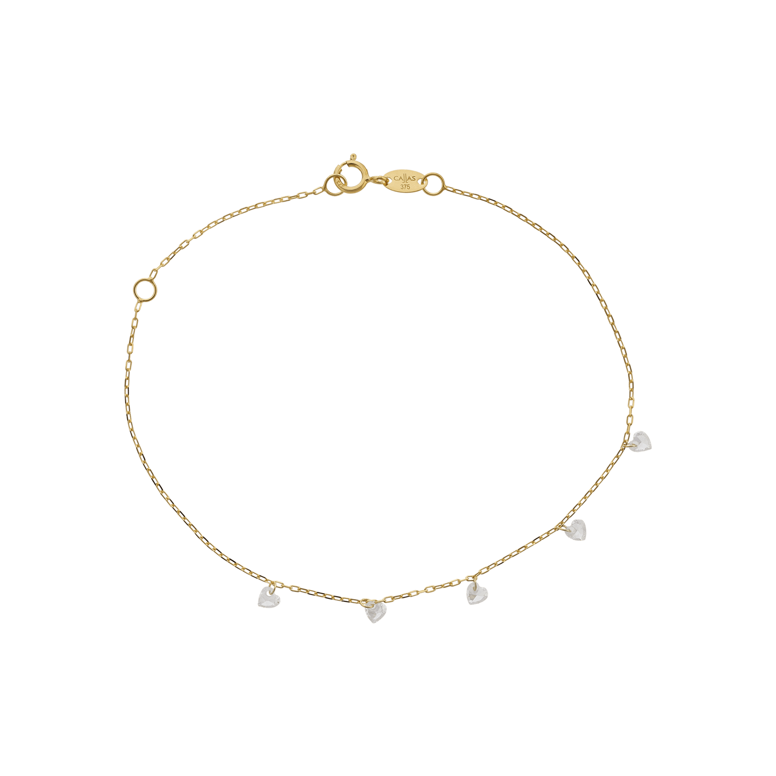 Bracelet Callas 5 motifs coeurs Oxyde de Zirconium 17 plus 3 centimètres