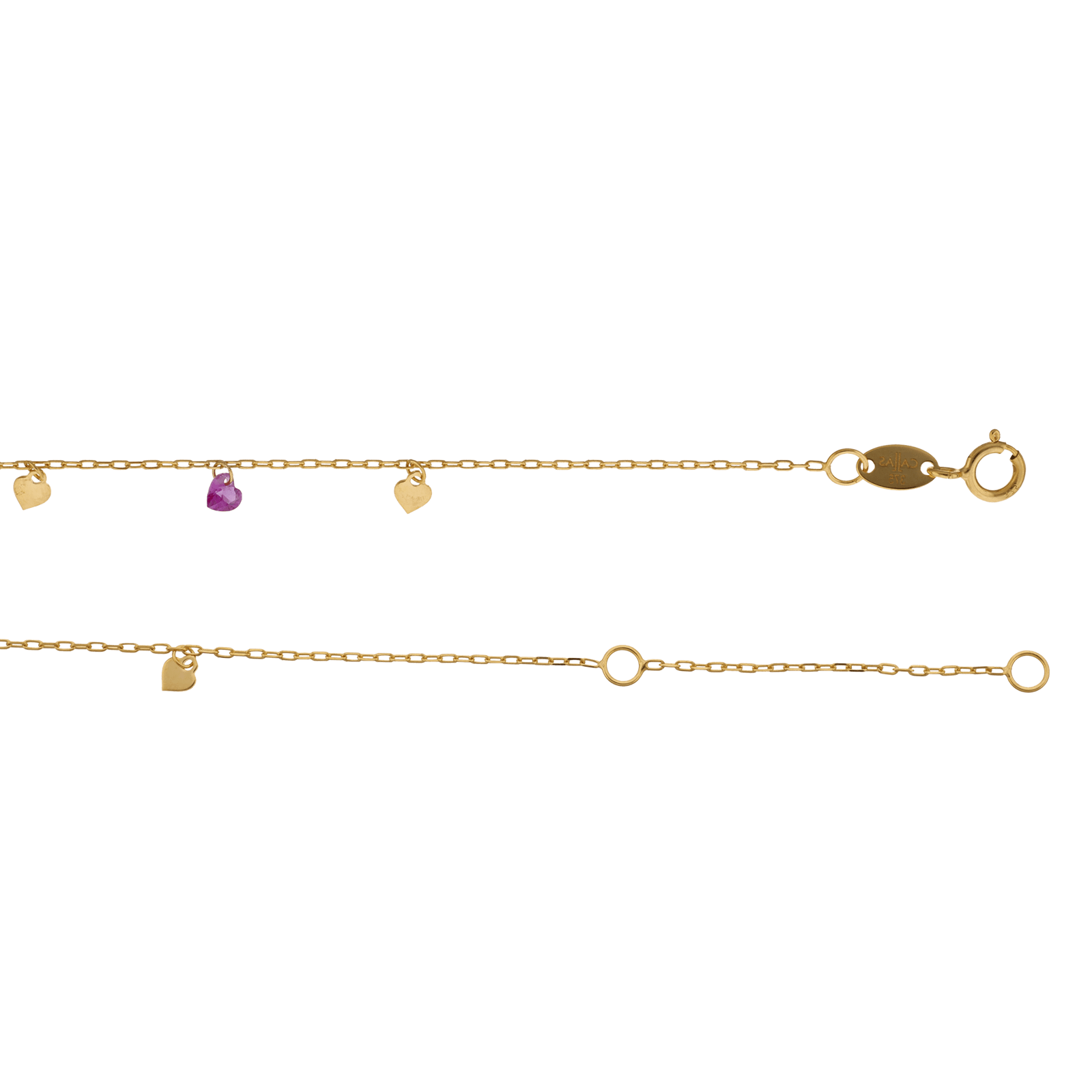 bracelet Callas motifs coeurs Lisses et coeurs oxydés Fuschia 17 plus 3 centimètres