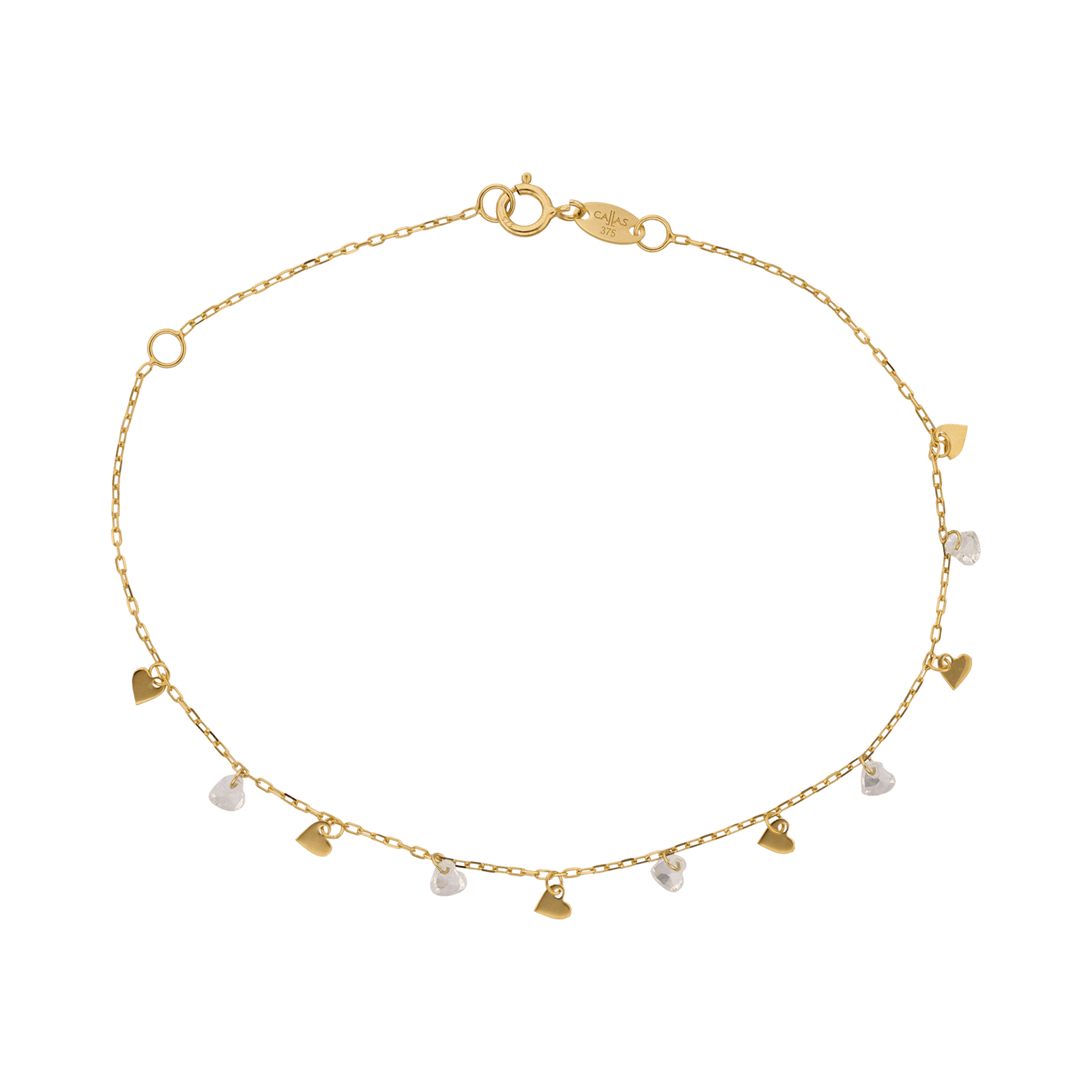 Bracelet Callas motifs coeurs Lisses et coeurs oxydés 17 plus 3 centimètres