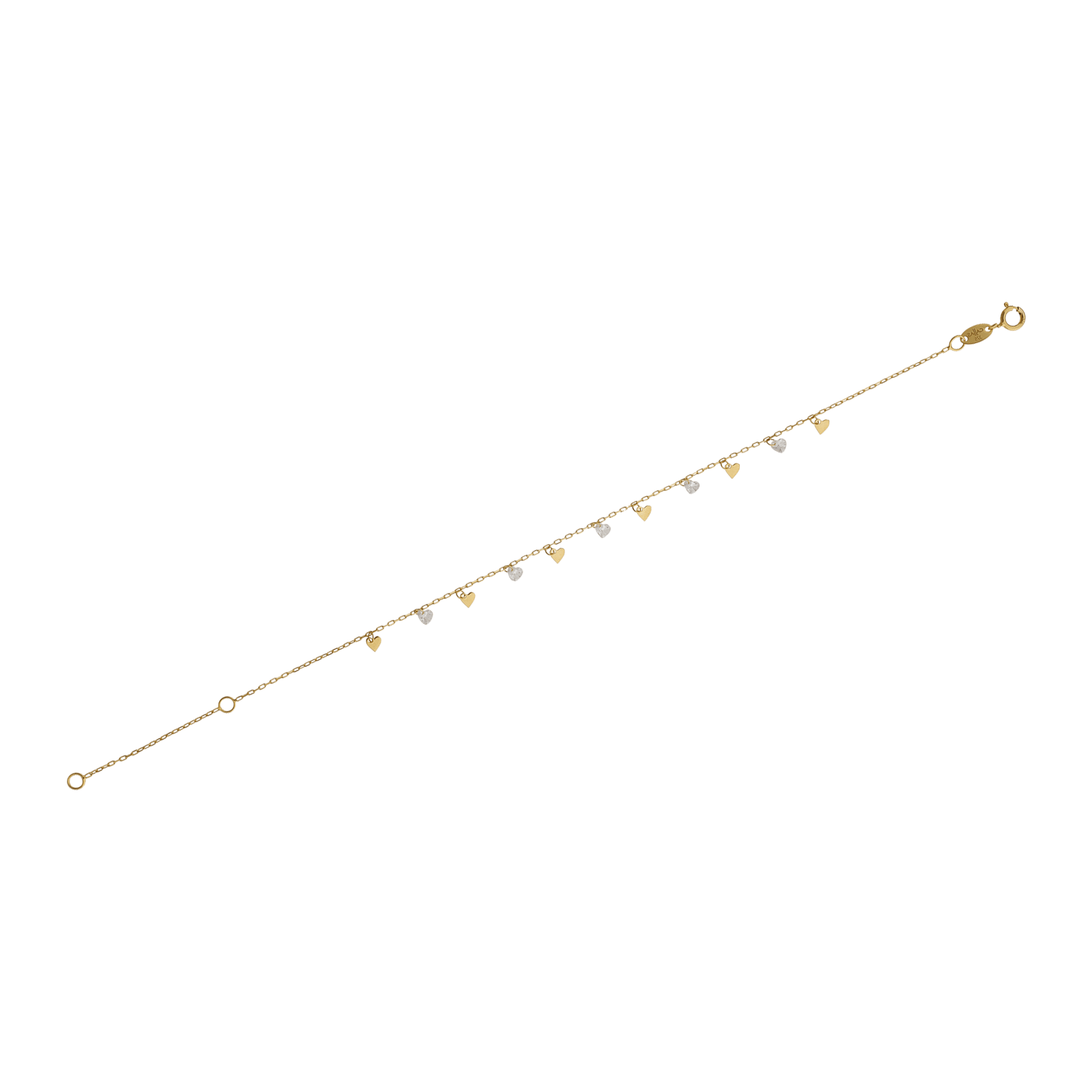 Bracelet Callas motifs coeurs Lisses et coeurs oxydés 17 plus 3 centimètres