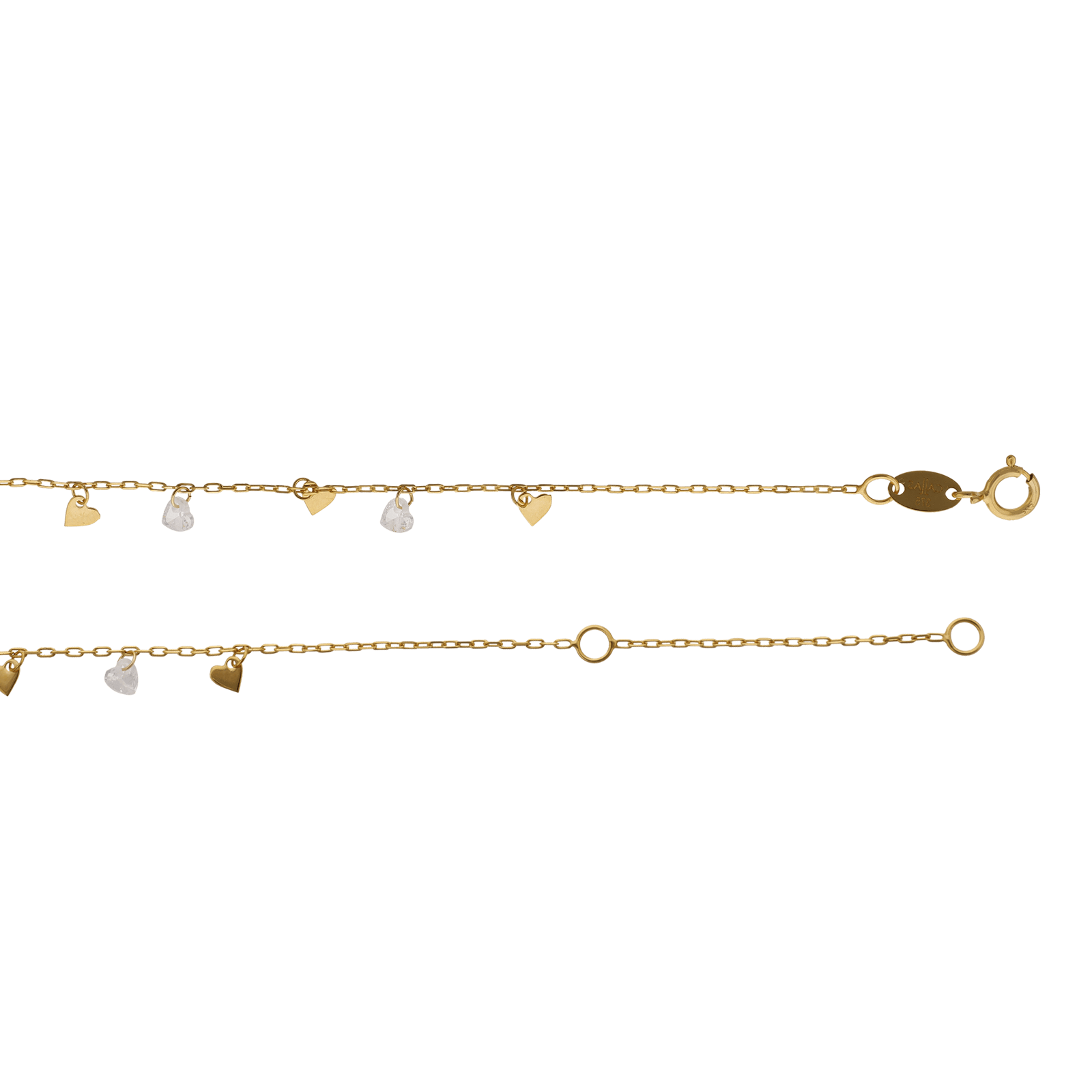 Bracelet Callas motifs coeurs Lisses et coeurs oxydés 17 plus 3 centimètres