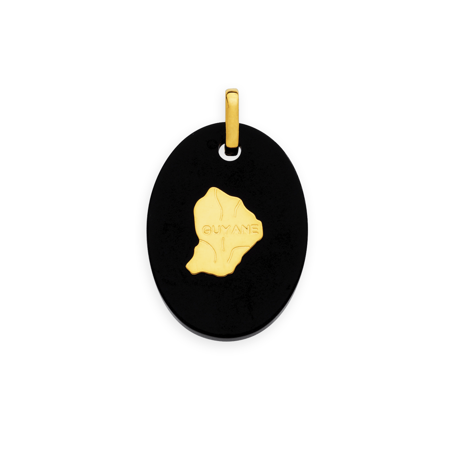 Pendentif Or750 Onyx Carte Guyane Ovale avec bélière