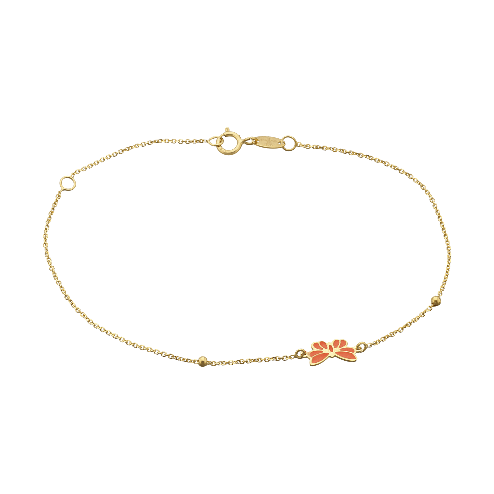 Bracelet Callas 2 boules motif papillon laqué orange 17 plus 3 centimètres