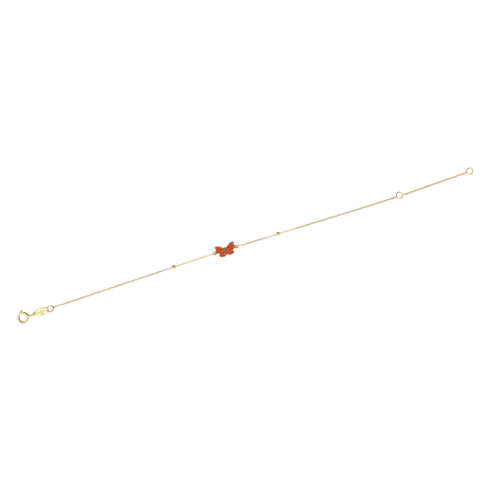 Bracelet Callas 2 boules motif papillon laqué orange 17 plus 3 centimètres