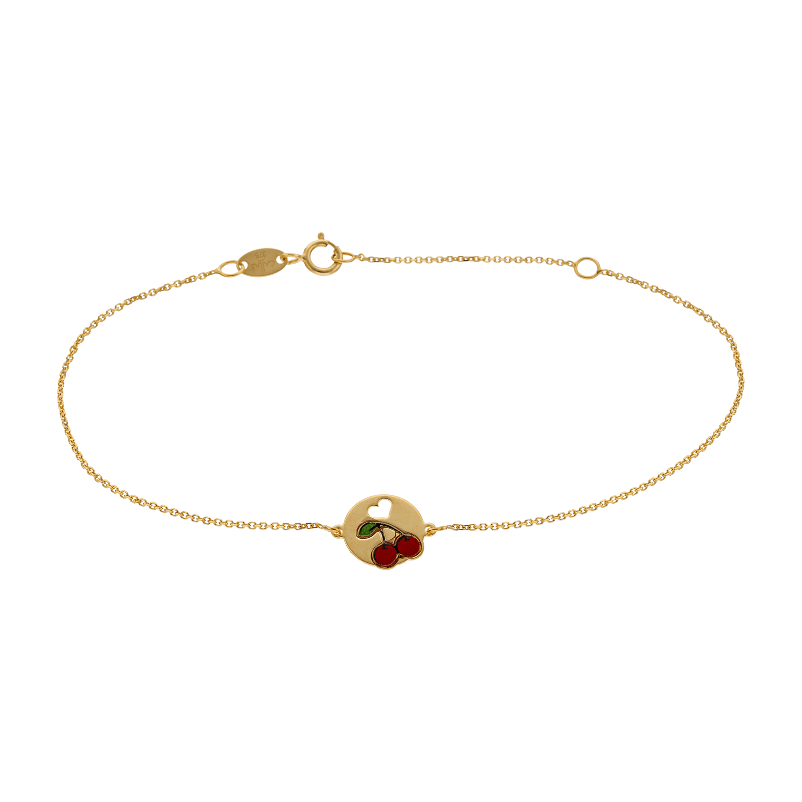 Bracelet Callas plaque ronde avec cerise et cœur ajouré 17+3 CM