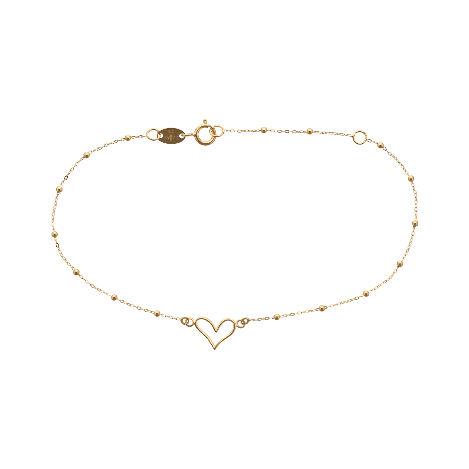 bracelet callas boules et motif coeur ajouré 17+3cm