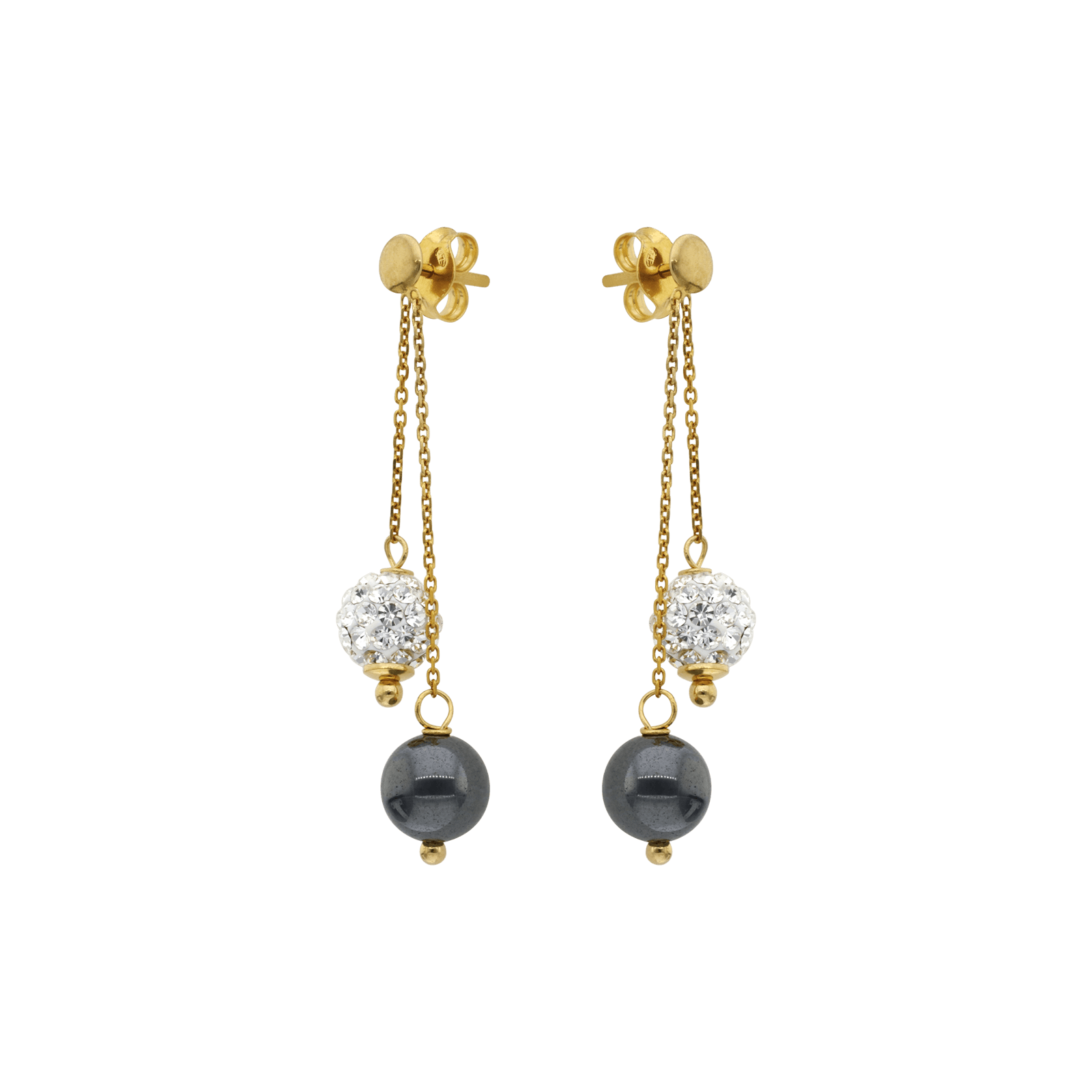 boucles d'oreilles 2 pendentif 1 hématite 6 mm bleu strass