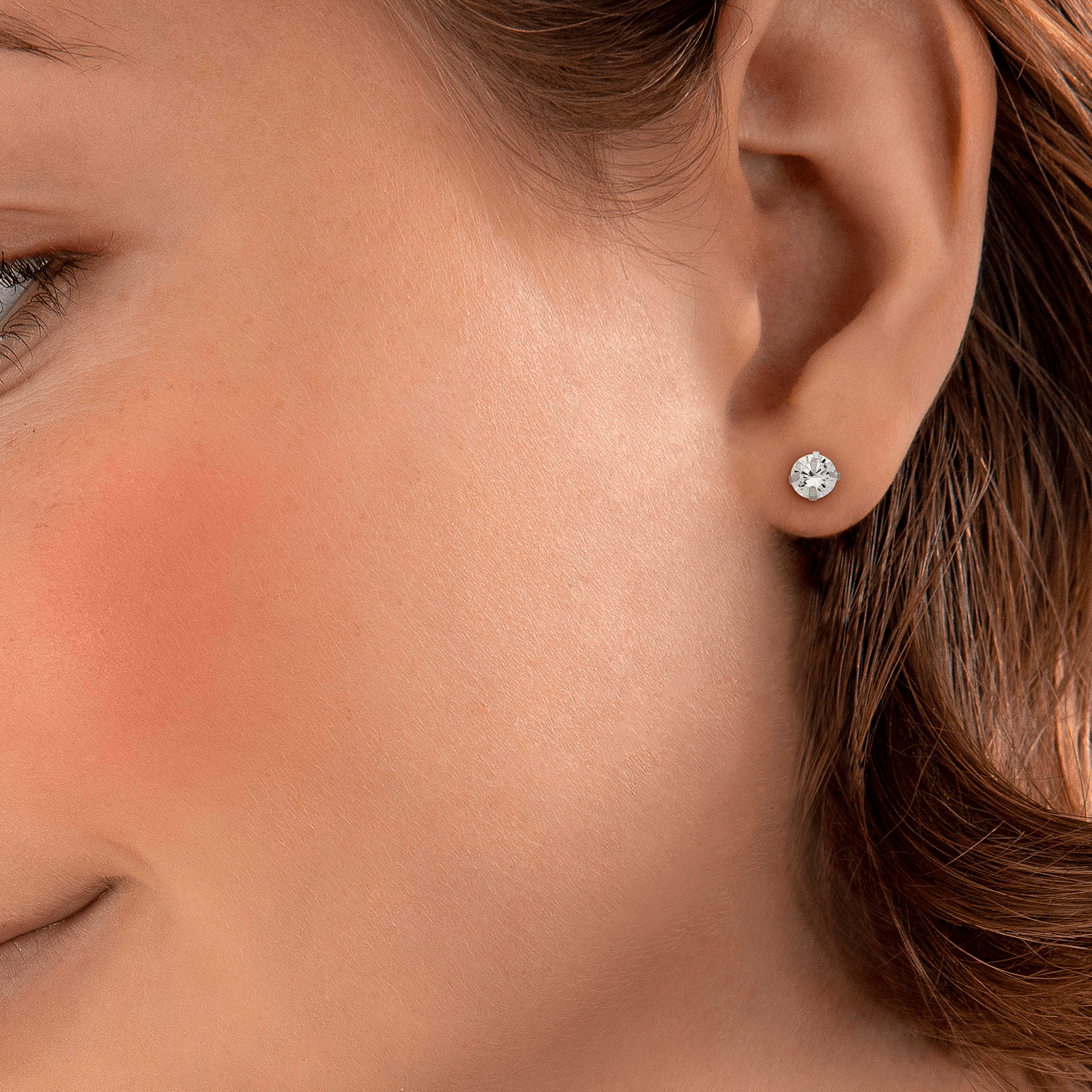 Boucles D'oreilles Or375 Gris Puces Zirconium 6mm
