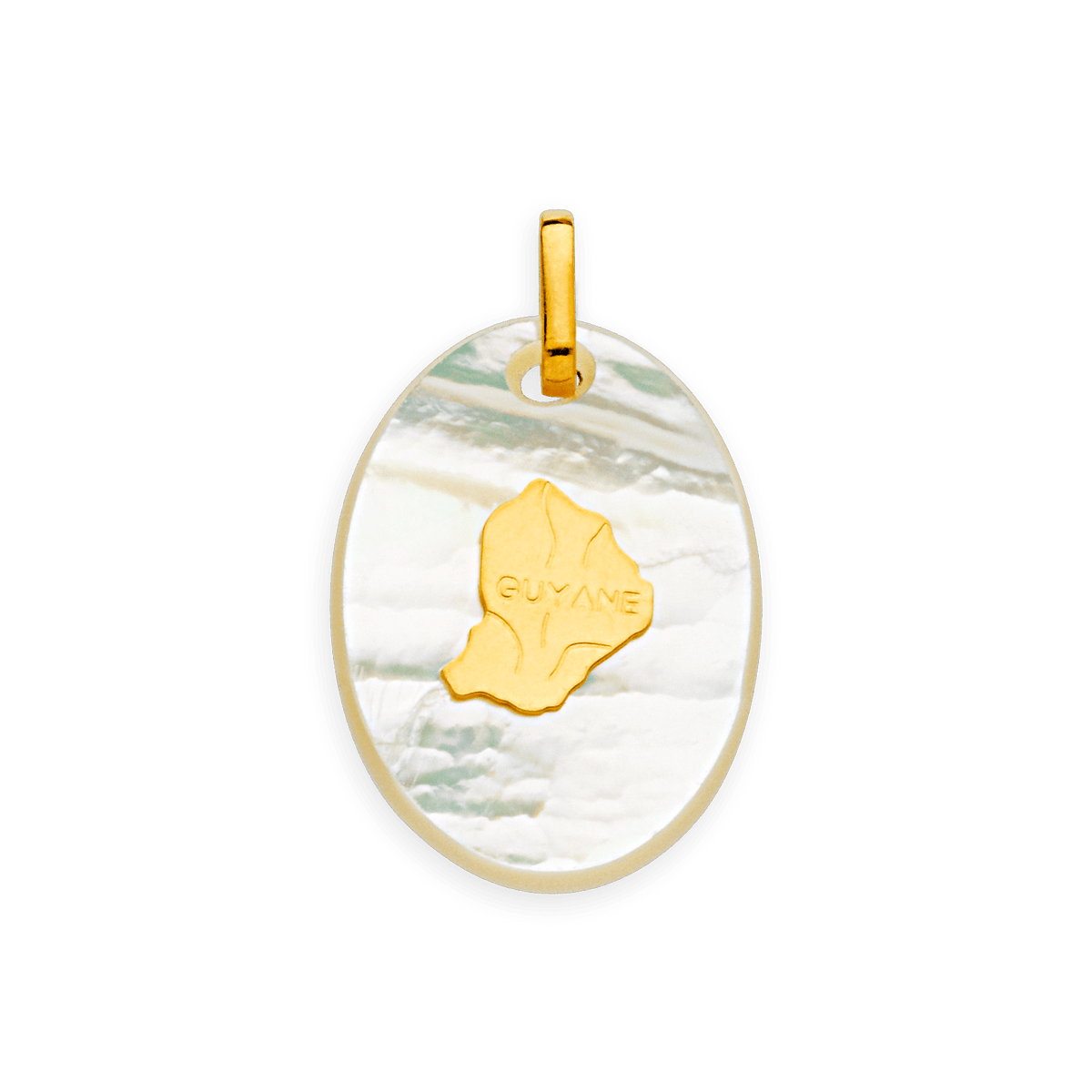 Pendentif Or 750 Nacre Carte Guyane Ovale14*22mm Avec Bélière