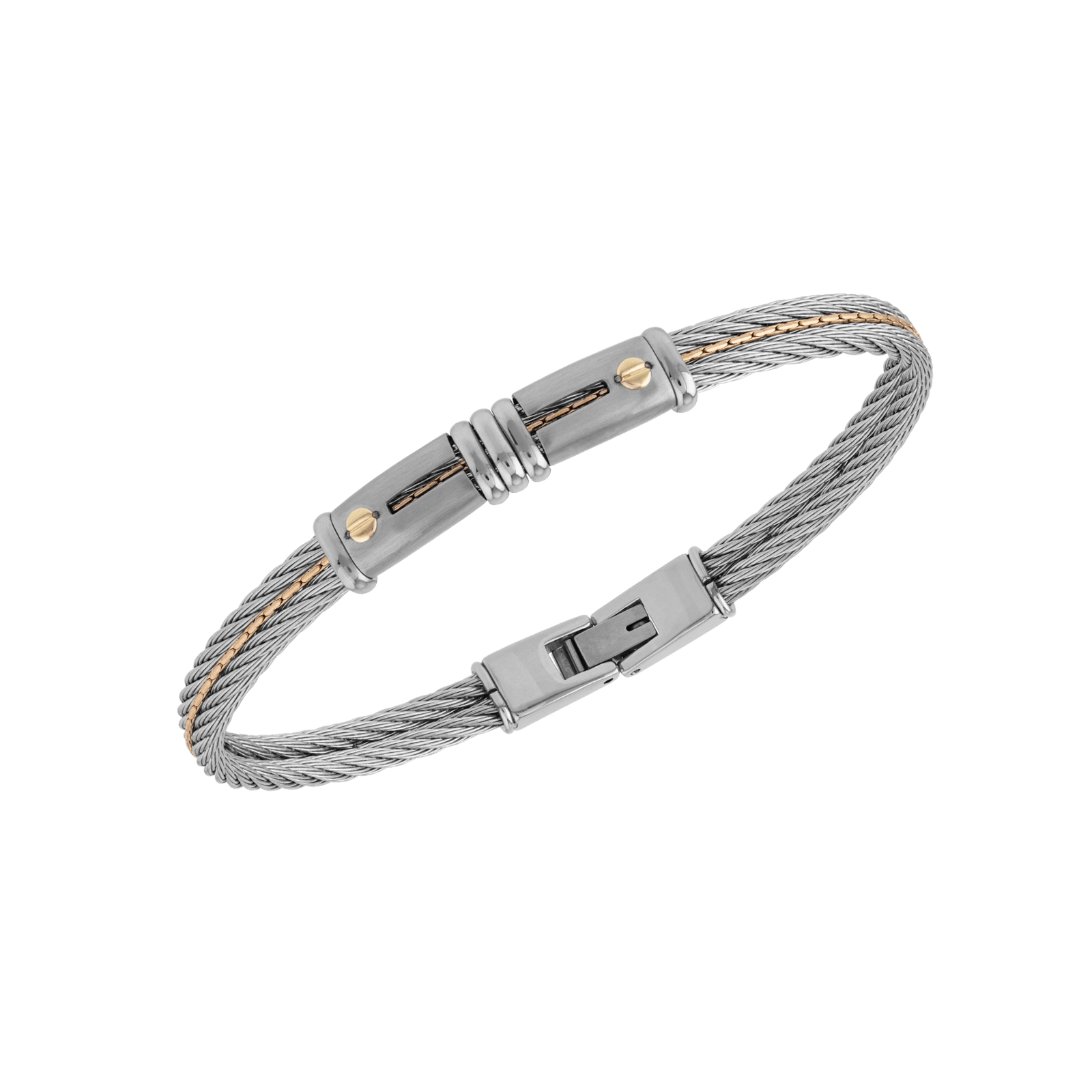 Bracelet Callas double câble gris avec deux vis en or 18 carats, 21 cm