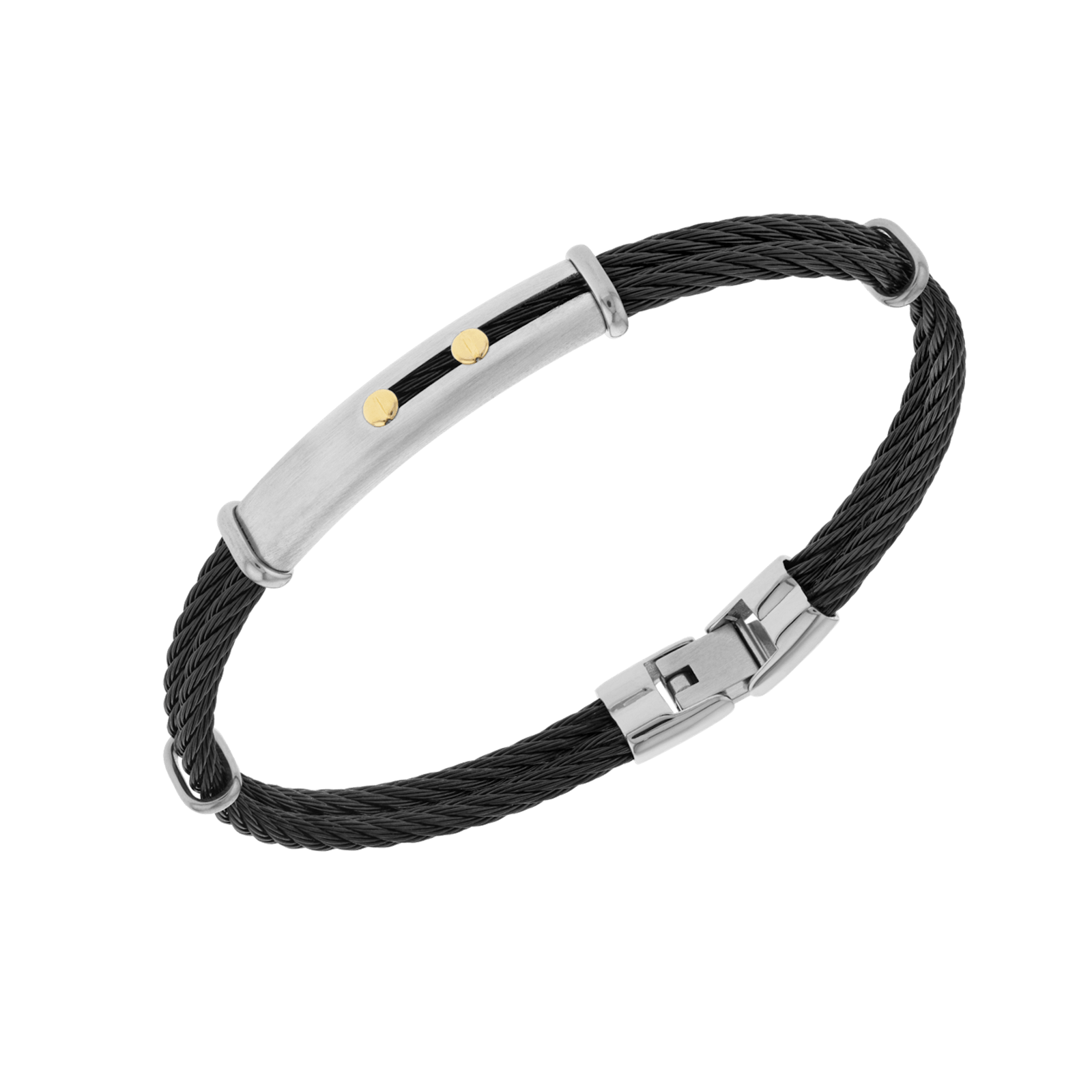 Bracelet Callas double câble noir 2 vis Or 18 carats 21 centimètres
