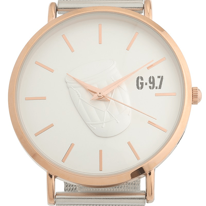 montre homme g97 chaîne de patrimoine en martinique argent boite ion plating rose cadran argent bracelet maille milanaise acier 3 atm