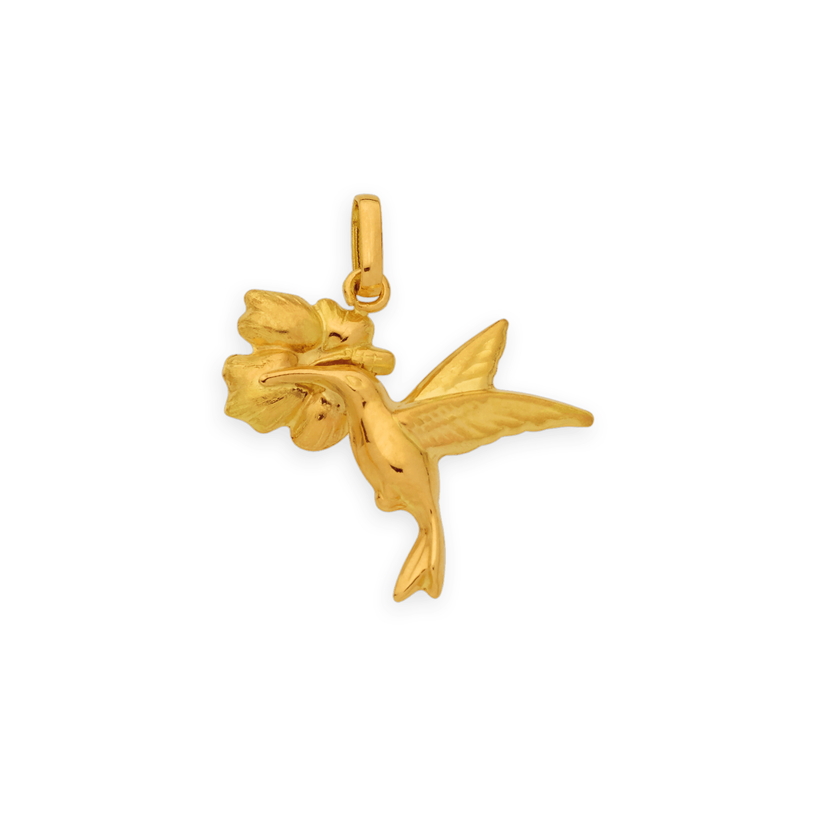 Pendentif Or750 Colibri Hibiscus avec bélière