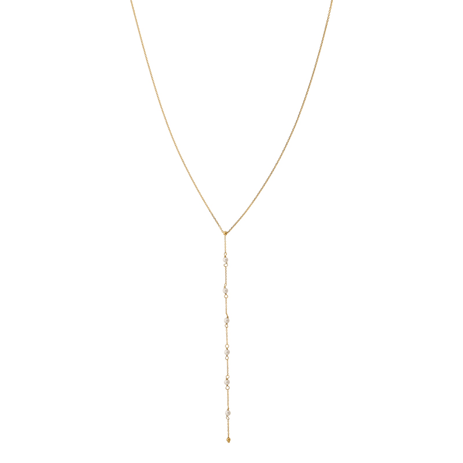 Collier Callas en Y boules Lisses et perles blanches 42 plus 3 centimètres