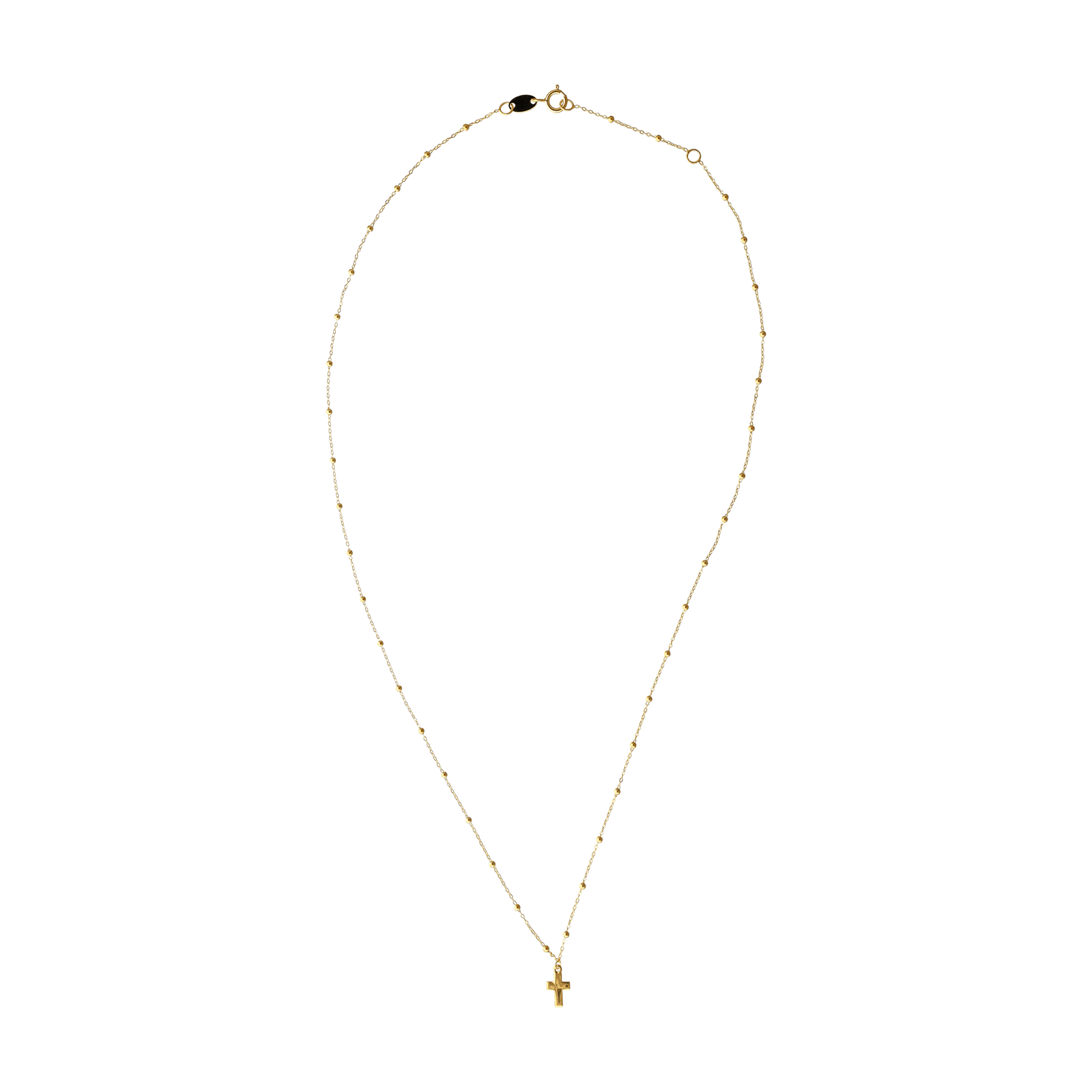 Collier Or375 Boules Lisses Pendant Croix Lisse 42A45cm
