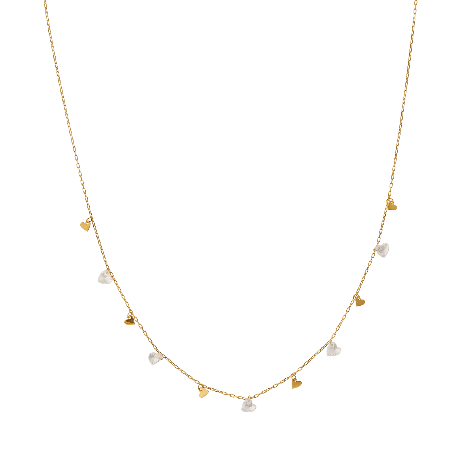 Collier Or375 Multi Coeurs Lisses Oxydes 42A45cm