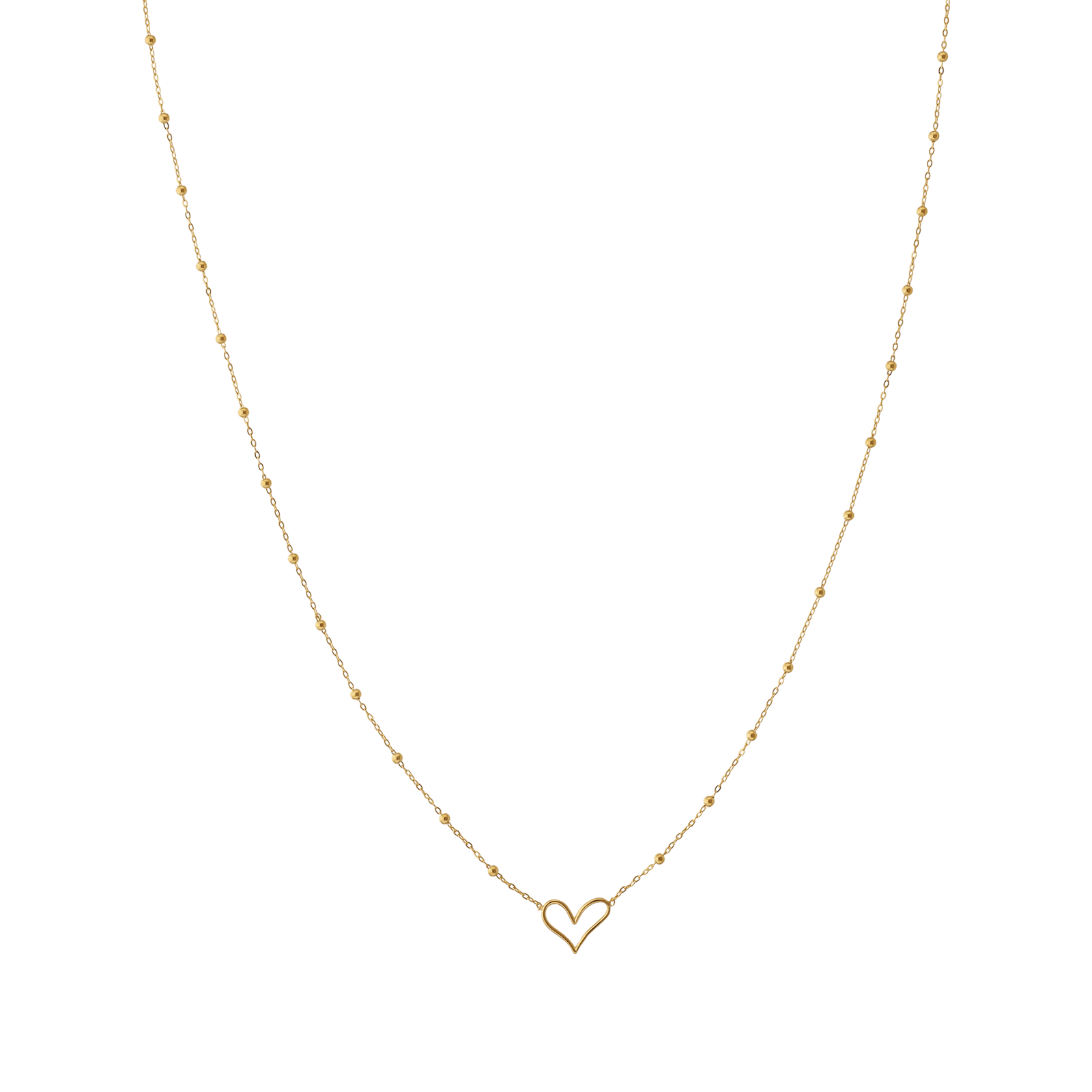 Collier Or375 Boules Lisses Coeur Ajouré Central 42A45cm