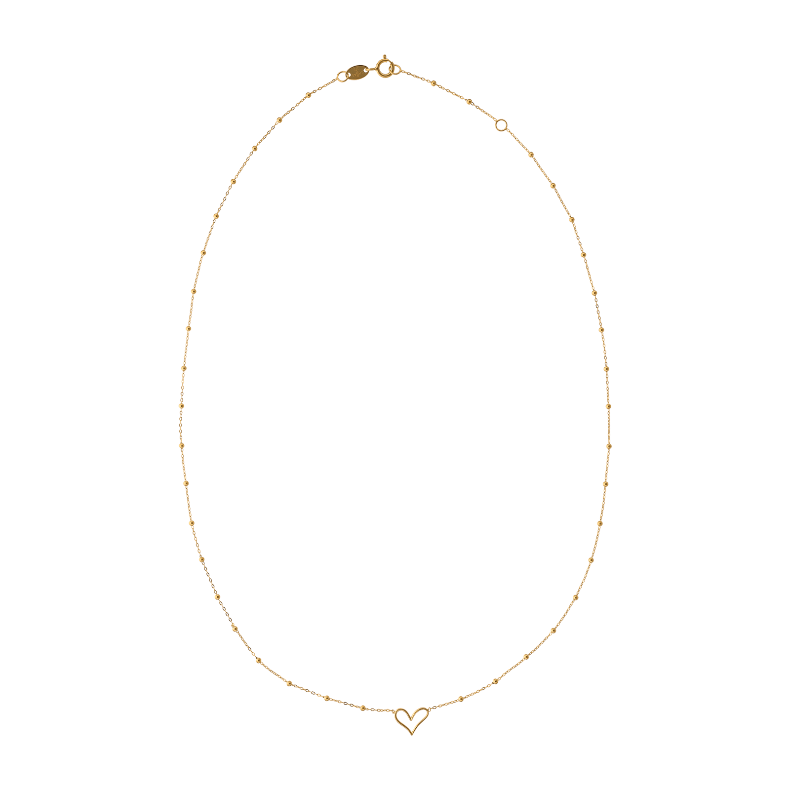 Collier Or375 Boules Lisses Coeur Ajouré Central 42A45cm
