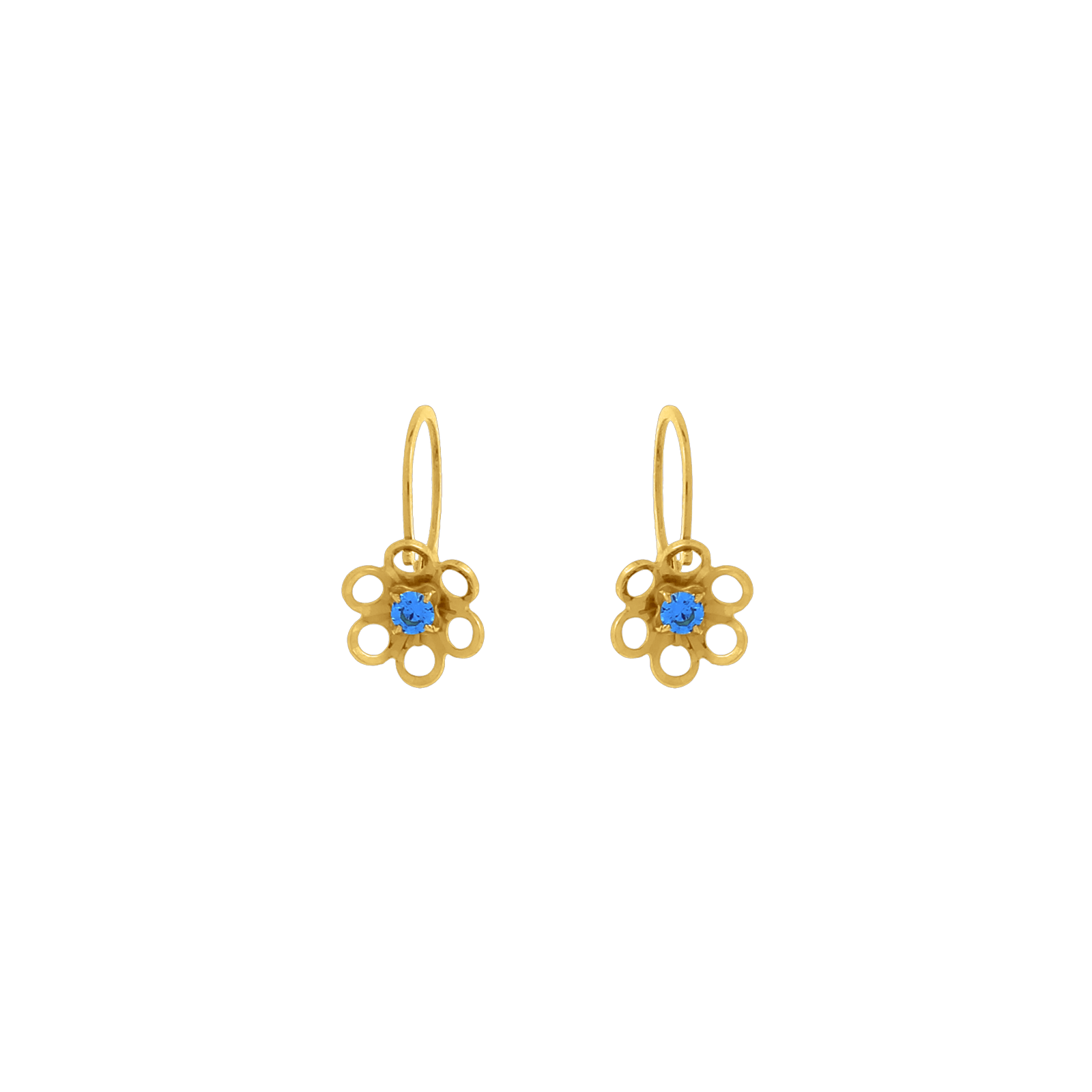 Boucles D'oreilles Or375 Pendant 14mm Fleur 7mmZirconium Teinté